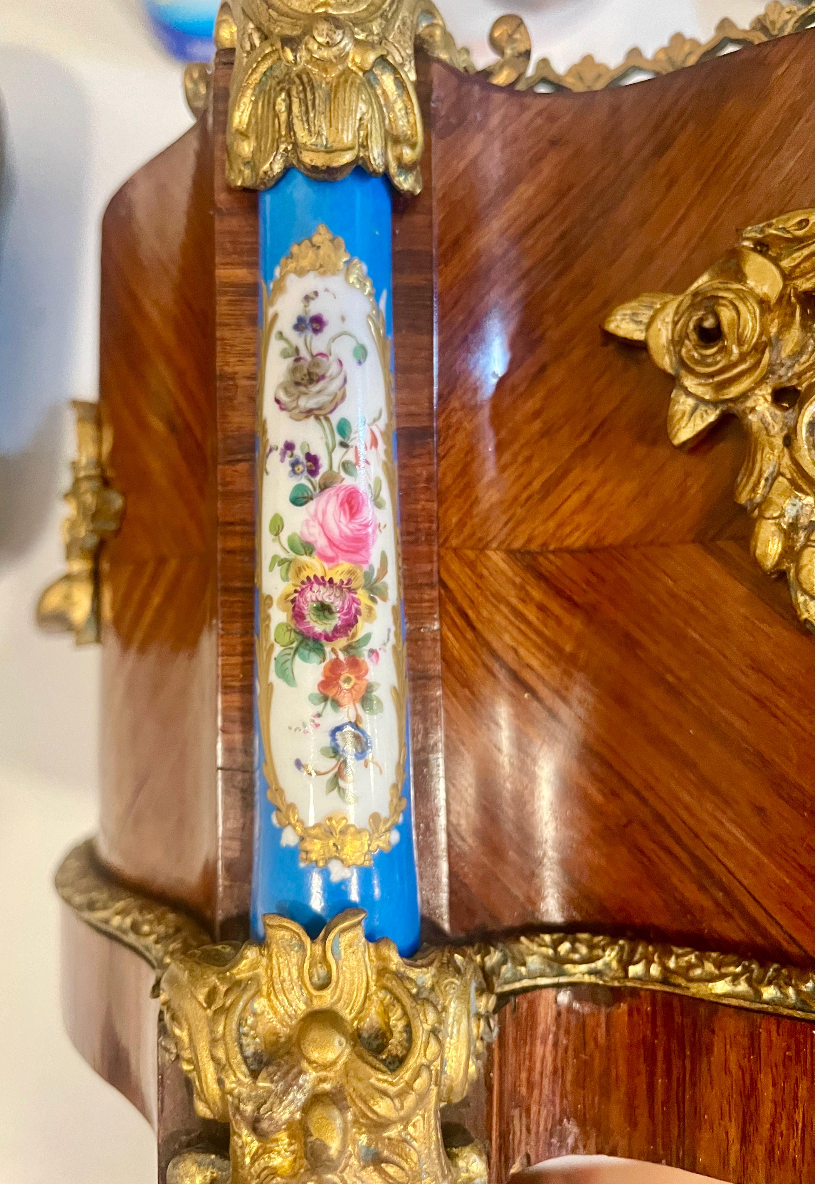 French Kingwood Serpentine Jardiniere or Planter with Sevres Style Plaques,  Pilasters