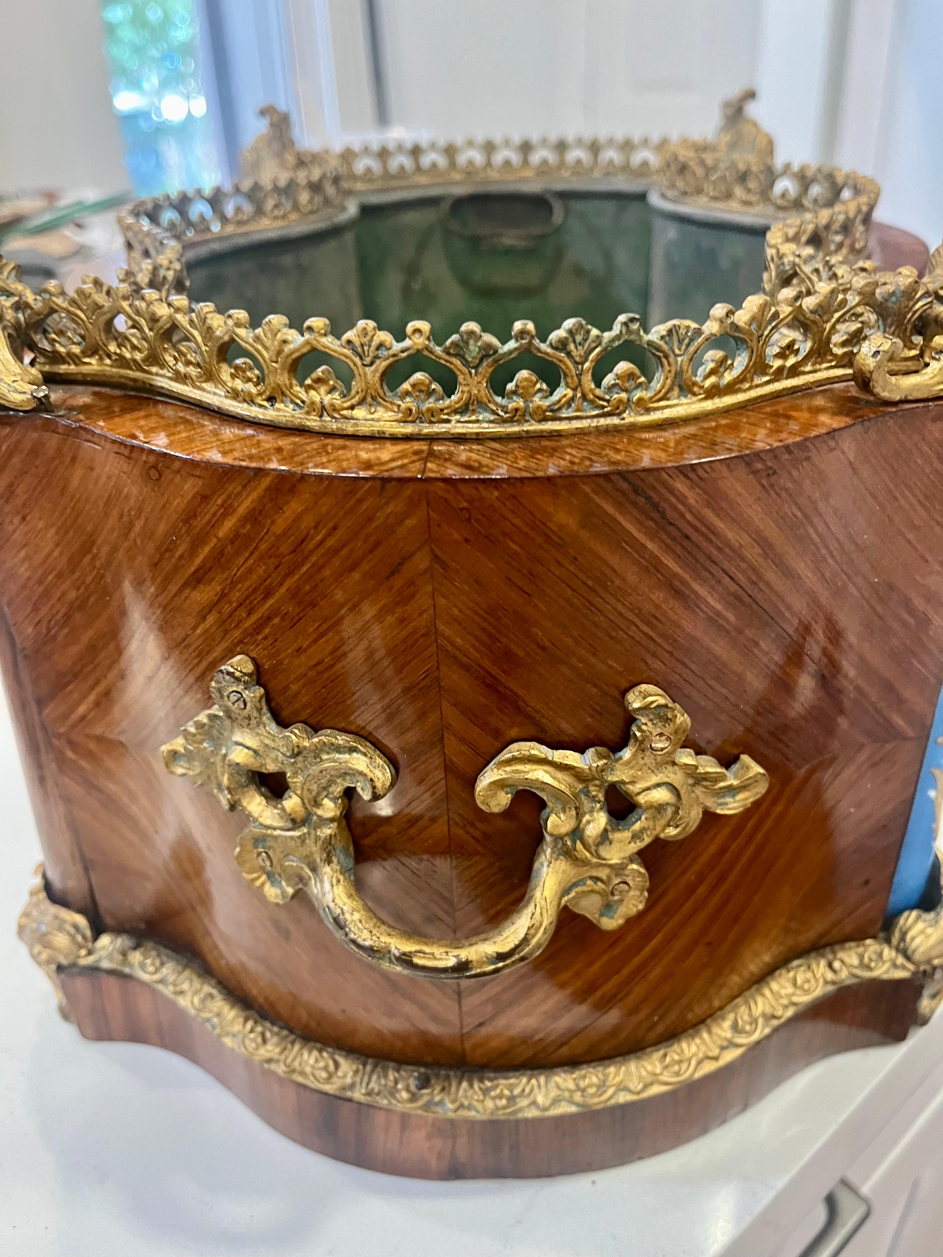 19th Century Kingwood Serpentine Jardiniere or Planter with Sevres Style Plaques,  Pilasters
