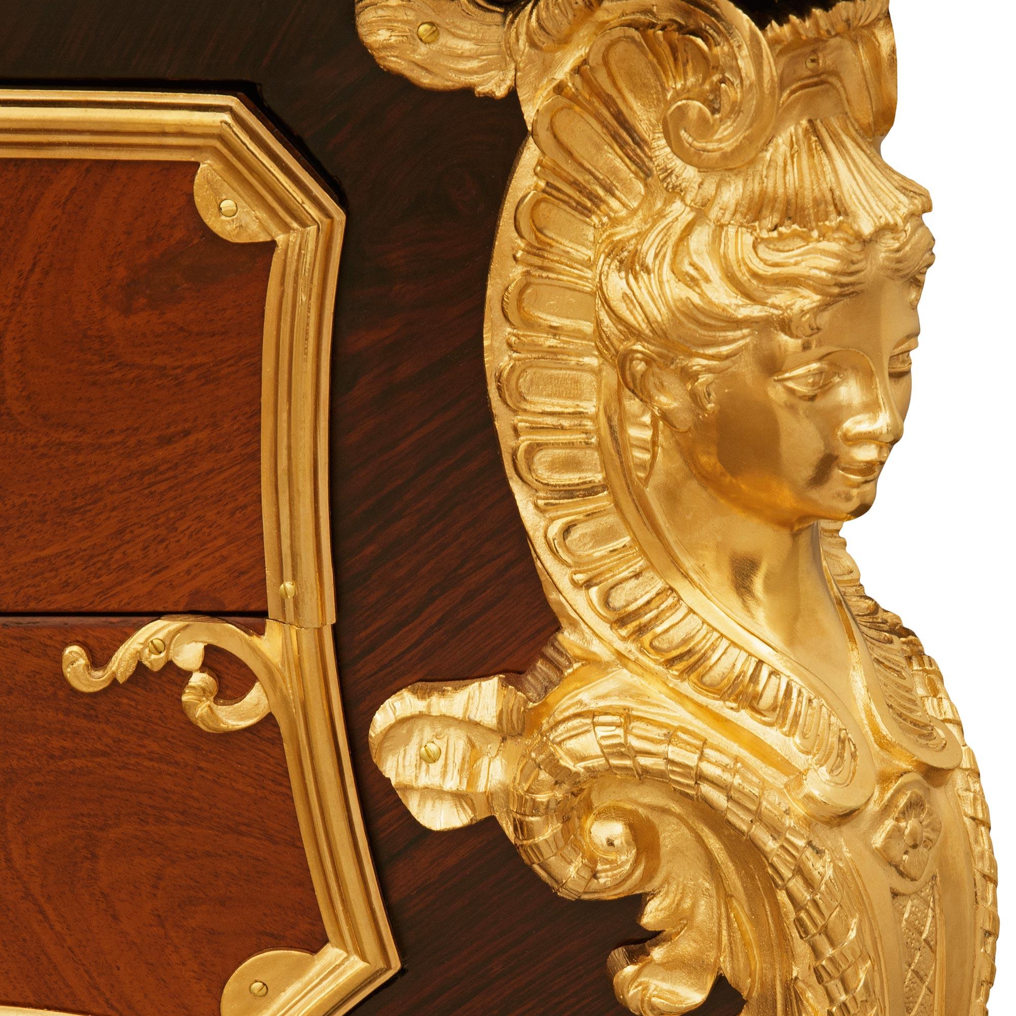 Kingwood, Tulipwood and Ormolu desk, modeled after Charles Cressent For Sale 5