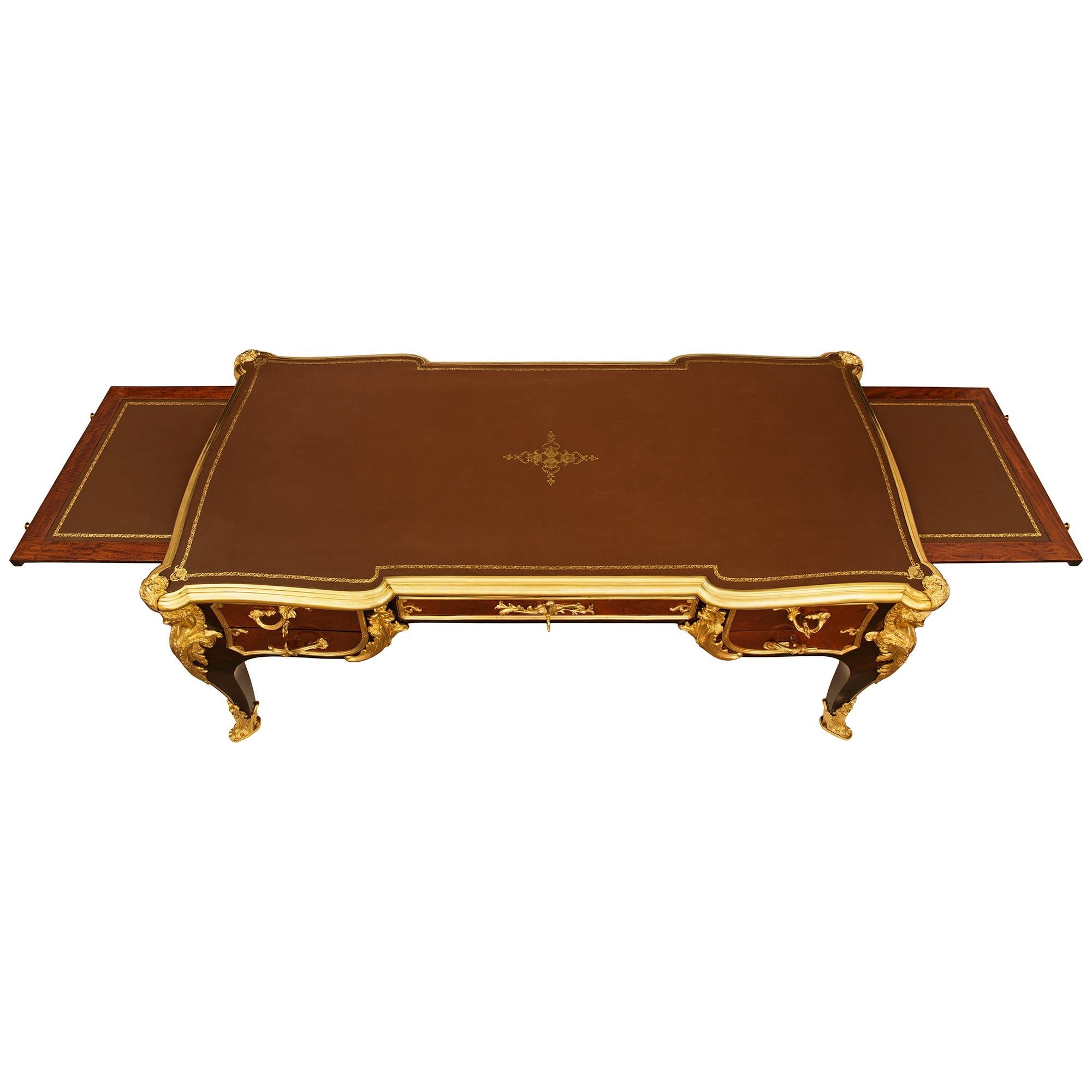 Kingwood, Tulipwood and Ormolu desk, modeled after Charles Cressent For Sale 7