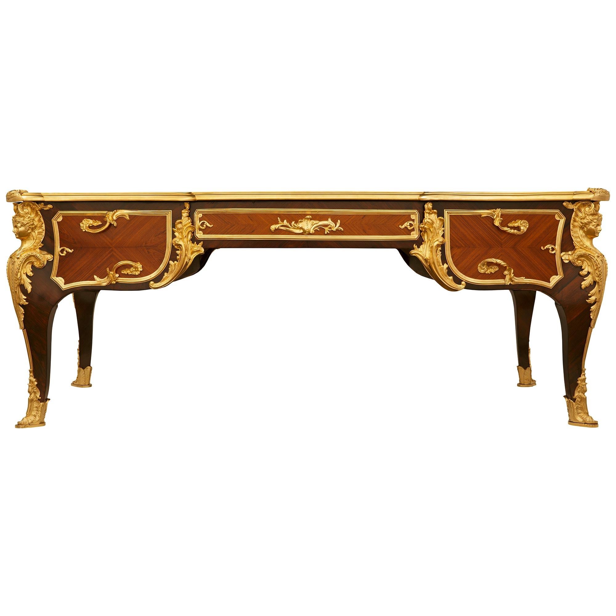 Kingwood, Tulipwood and Ormolu desk, modeled after Charles Cressent For Sale 8