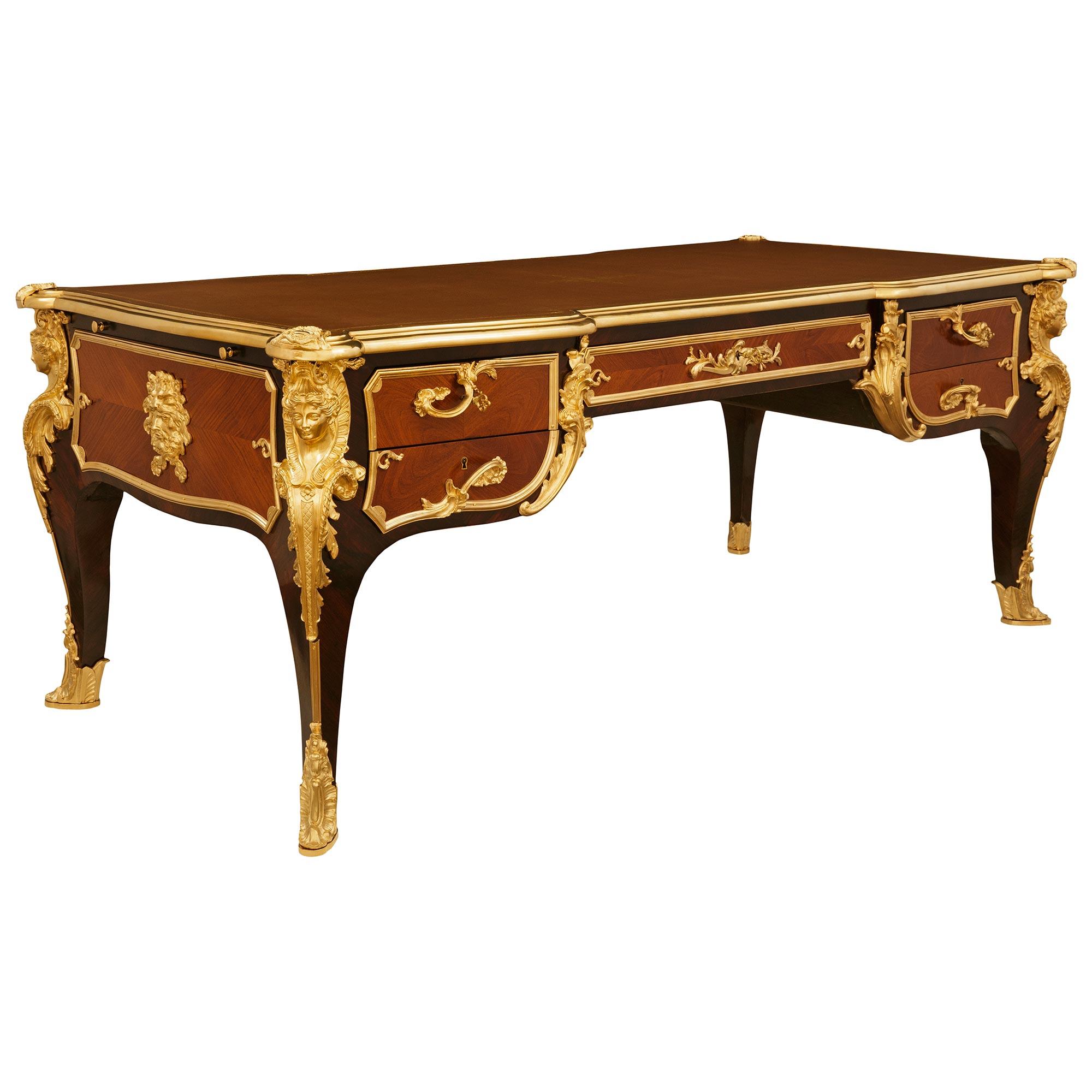 Louis XV Kingwood, Tulipwood and Ormolu desk, modeled after Charles Cressent For Sale