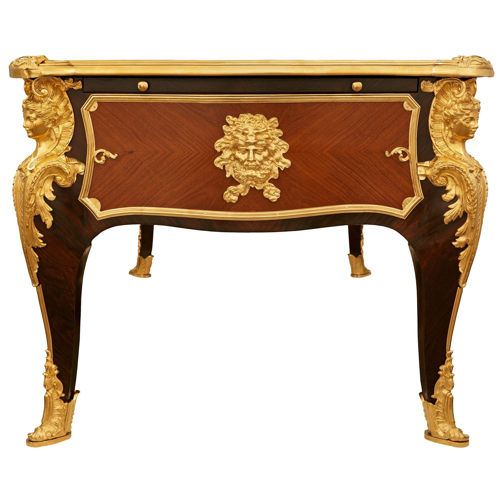 Kingwood, Tulipwood and Ormolu desk, modeled after Charles Cressent In Good Condition For Sale In West Palm Beach, FL