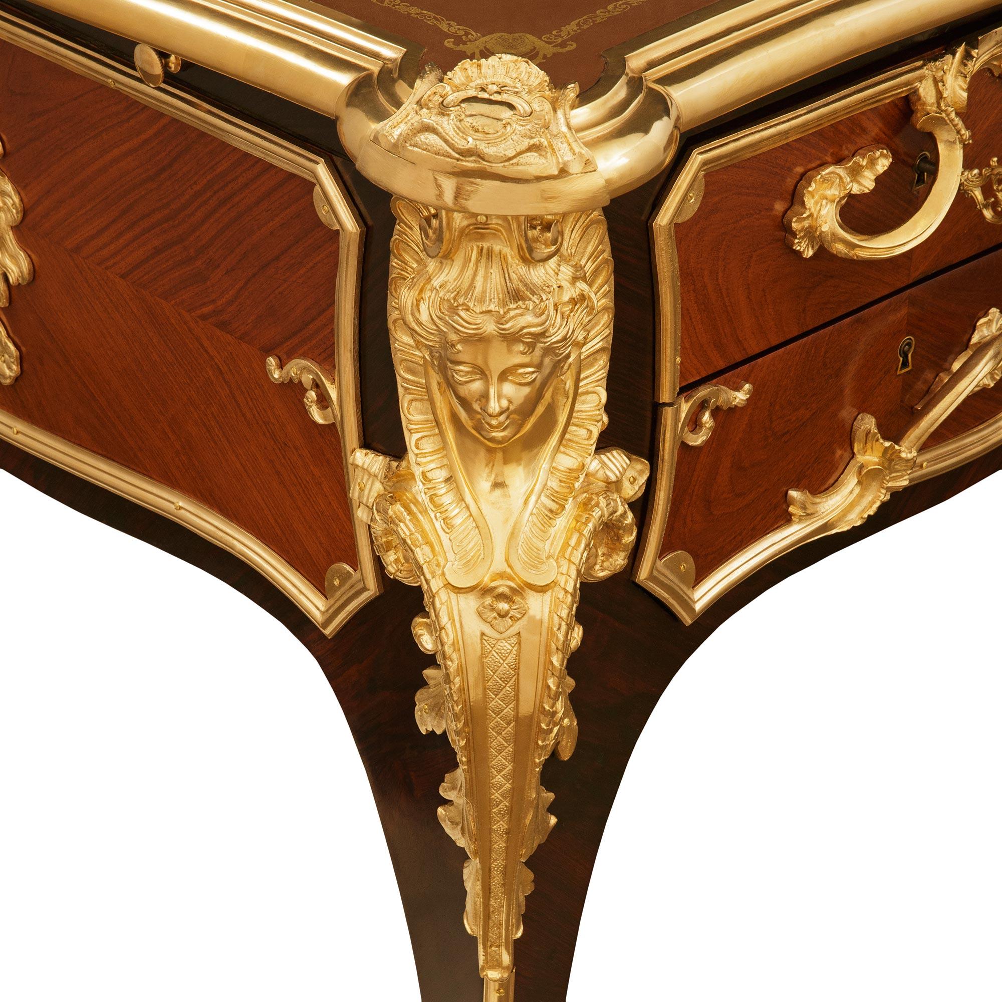 19th Century Kingwood, Tulipwood and Ormolu desk, modeled after Charles Cressent For Sale