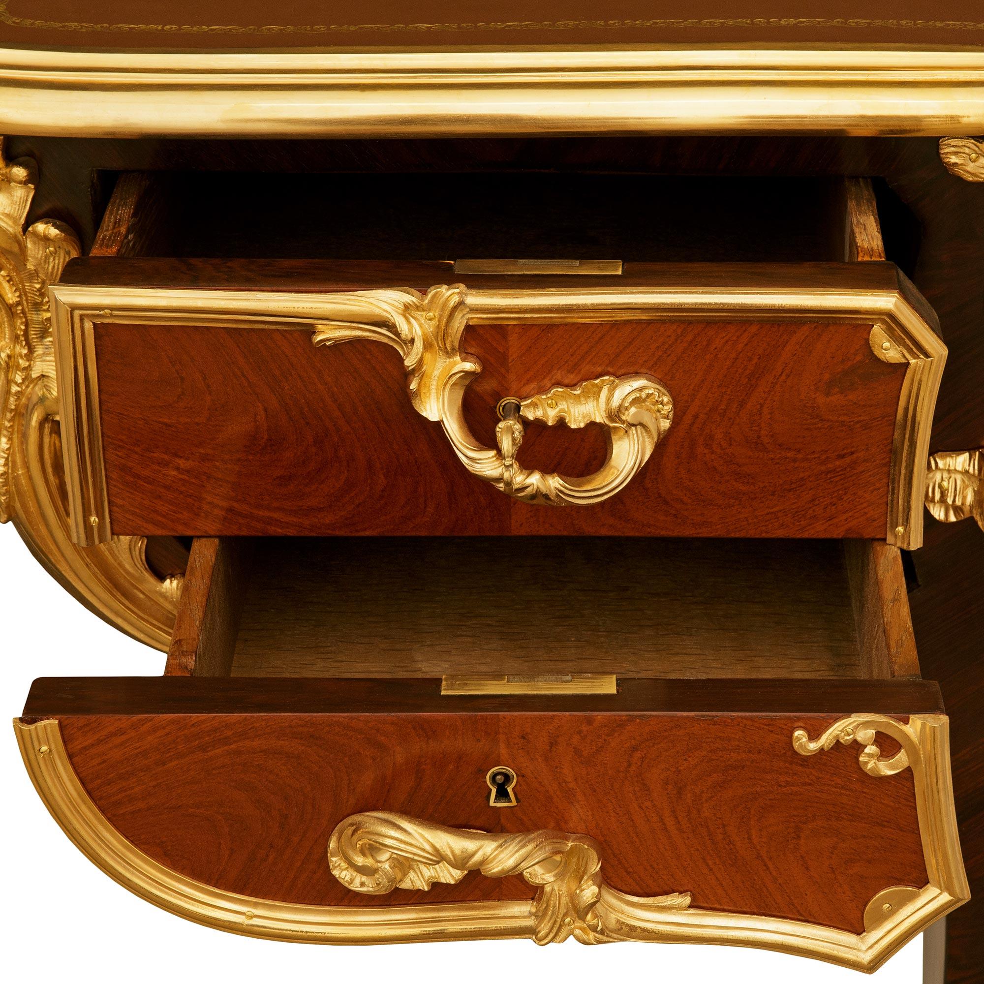 Kingwood, Tulipwood and Ormolu desk, modeled after Charles Cressent For Sale 2