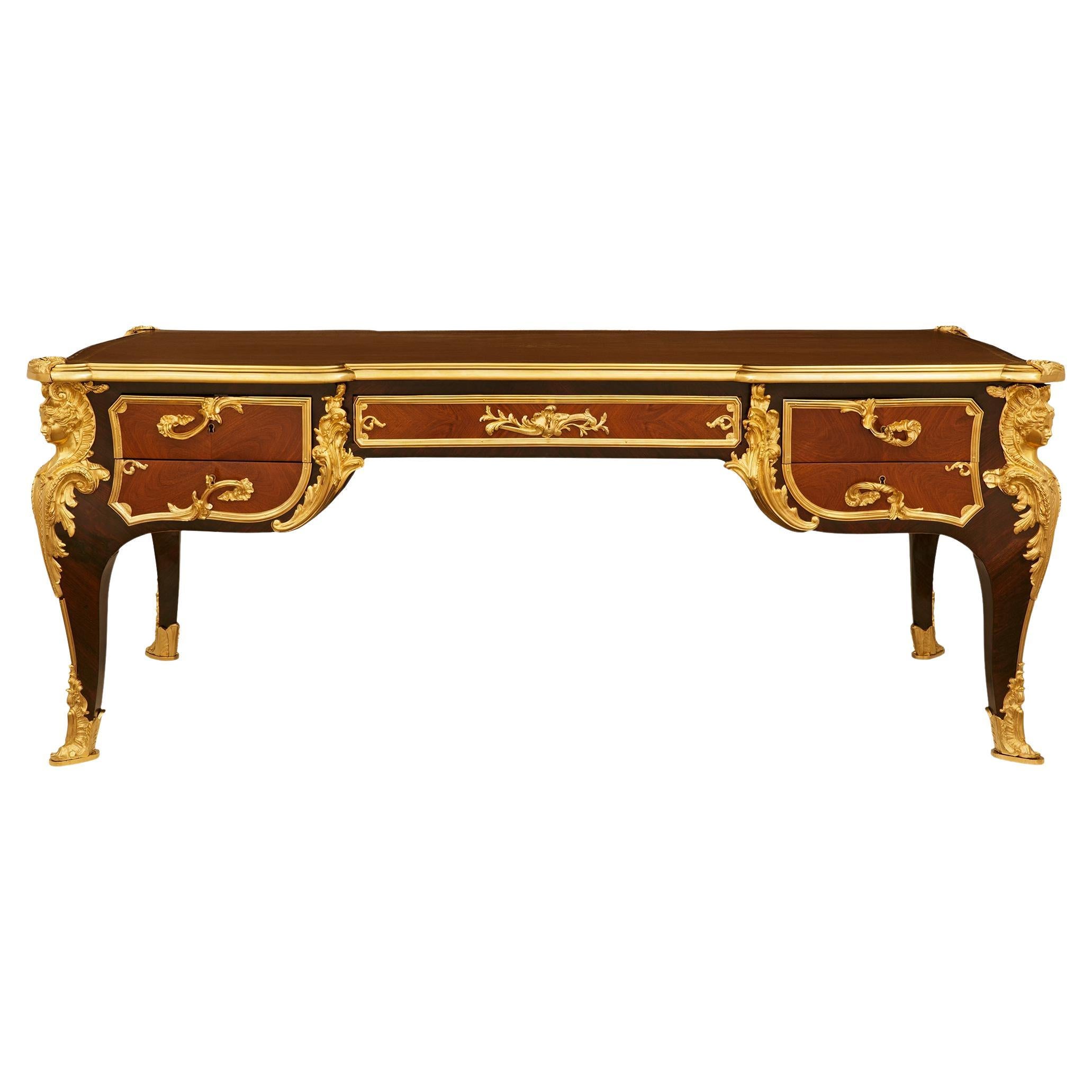 Kingwood, Tulipwood and Ormolu desk, modeled after Charles Cressent For Sale
