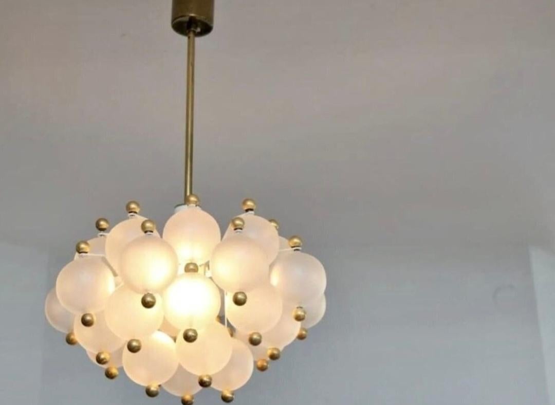 German Kinkedley Ceiling Light made of Frosted Glass Balls with Brass Ball Finials