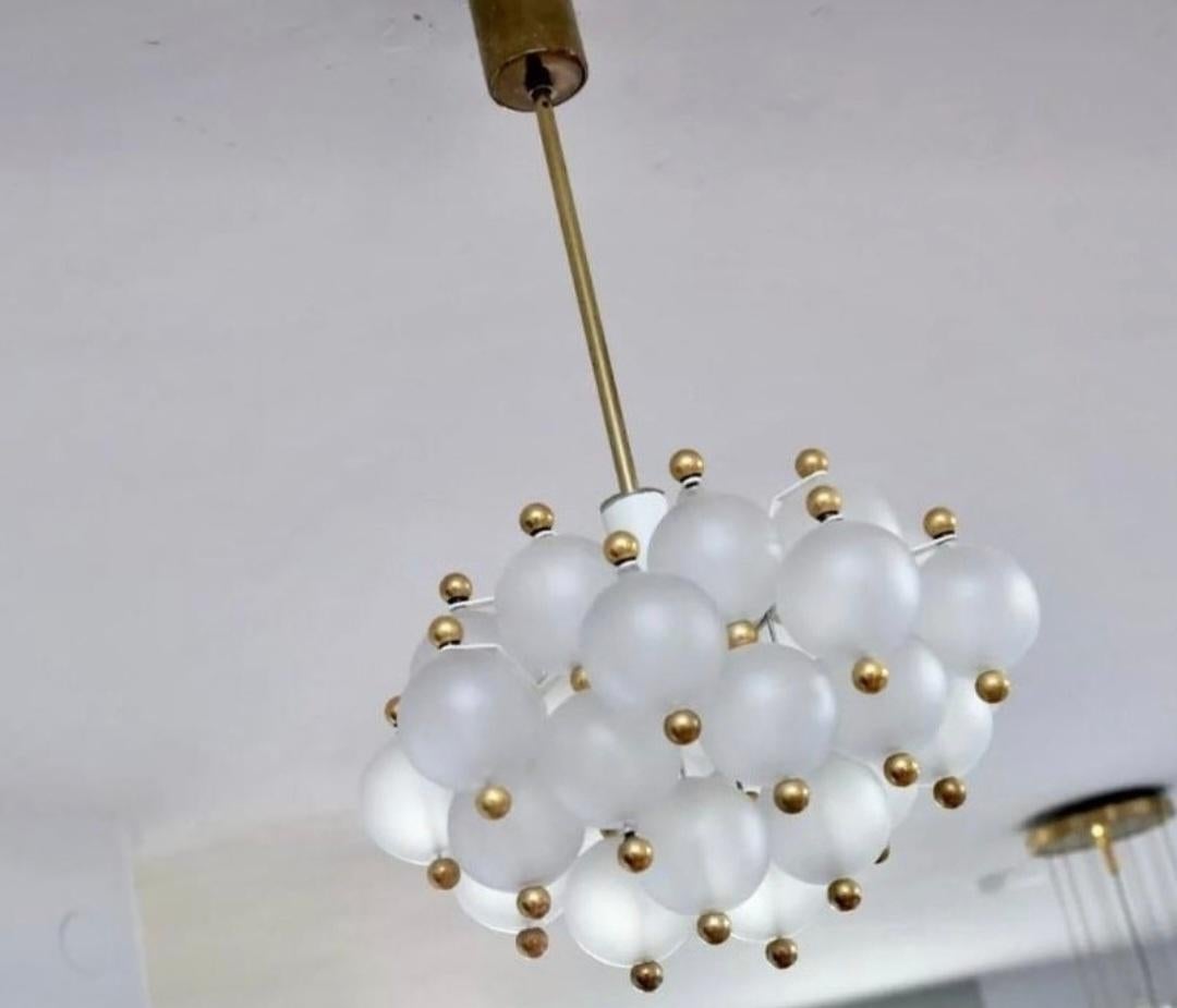 Polished Kinkedley Ceiling Light made of Frosted Glass Balls with Brass Ball Finials