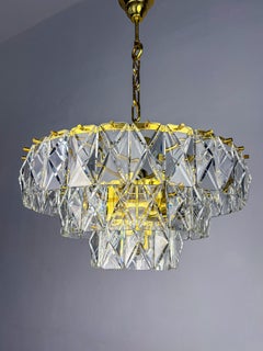 Kinkeldey 3-Tier Cut Crystal Chandelier, Gilt Brass, Germany, 1970s