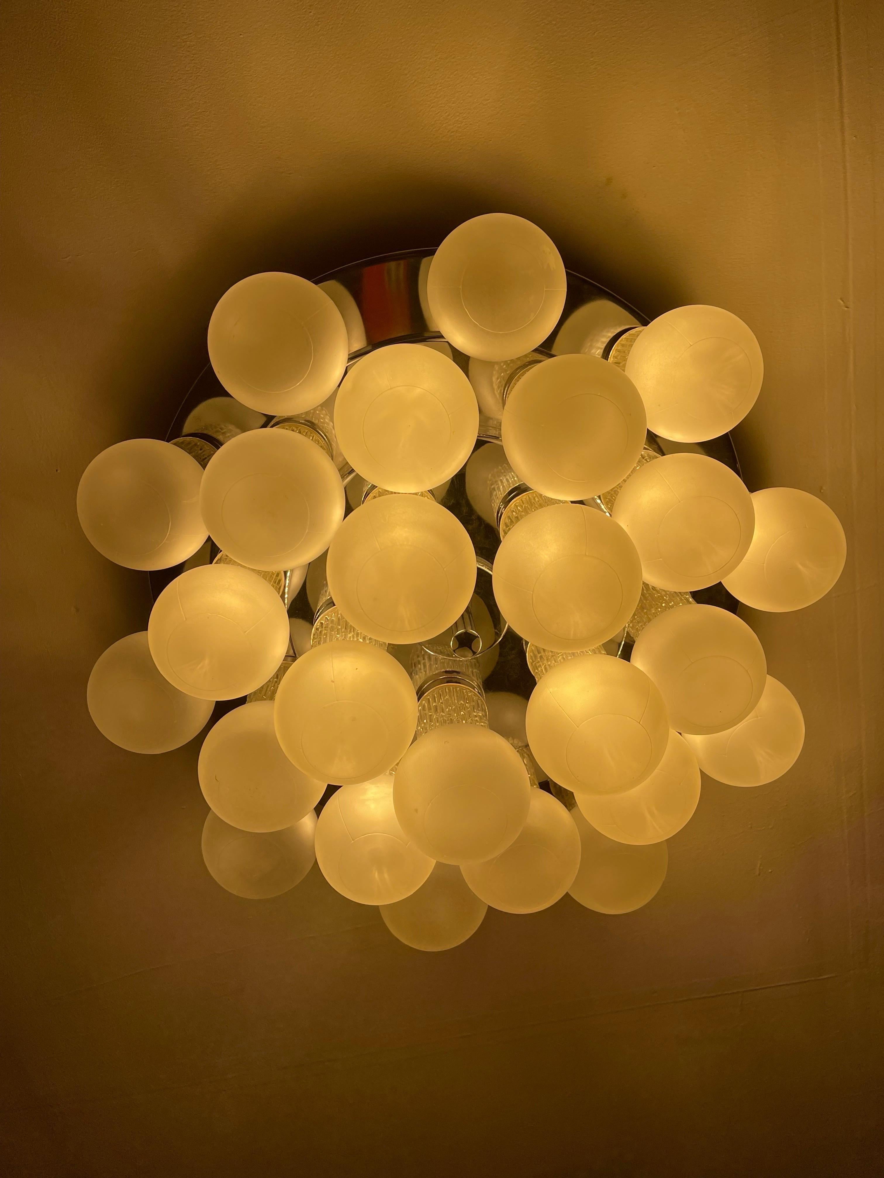 Austrian Kinkeldey ceiling light globe Glass and Chrome, Austria, 1970 For Sale