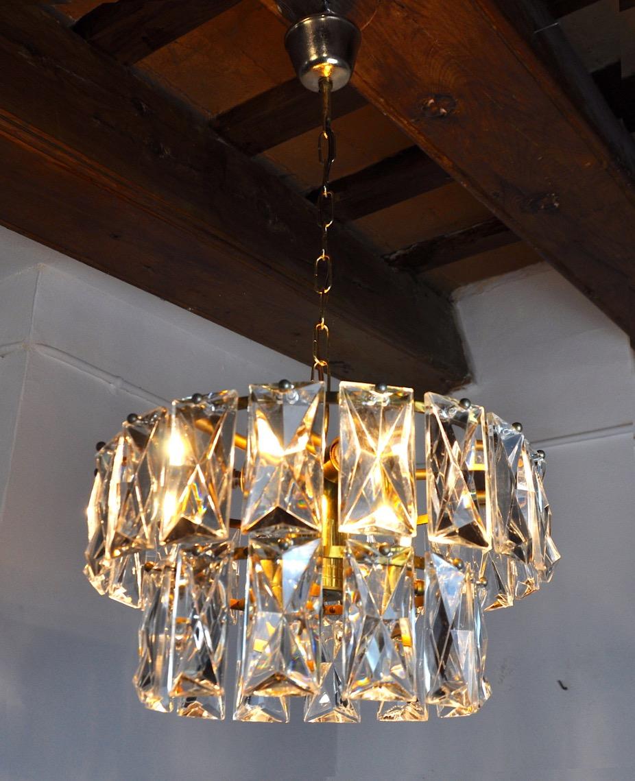 Kinkeldey Chandelier 2 Crystal Levels, Germany, 1970 In Good Condition For Sale In BARCELONA, ES