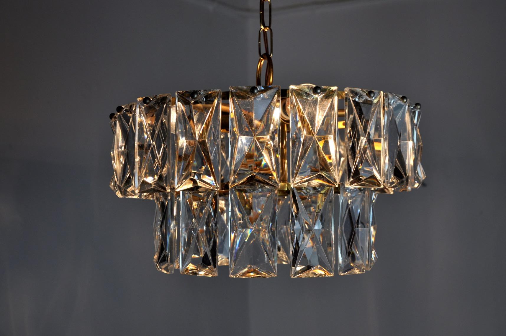 Kinkeldey Chandelier 2 Crystal Levels, Germany, 1970 For Sale 2