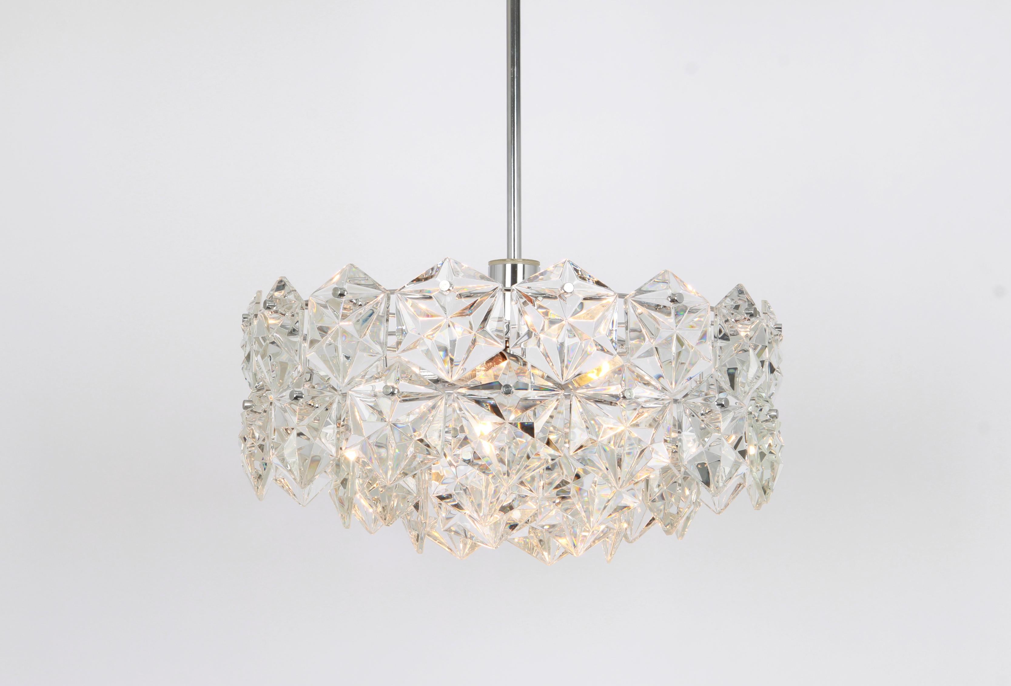 Late 20th Century Kinkeldey Chandelier Chrome s and Crystal Glass, Germany, 1970s For Sale