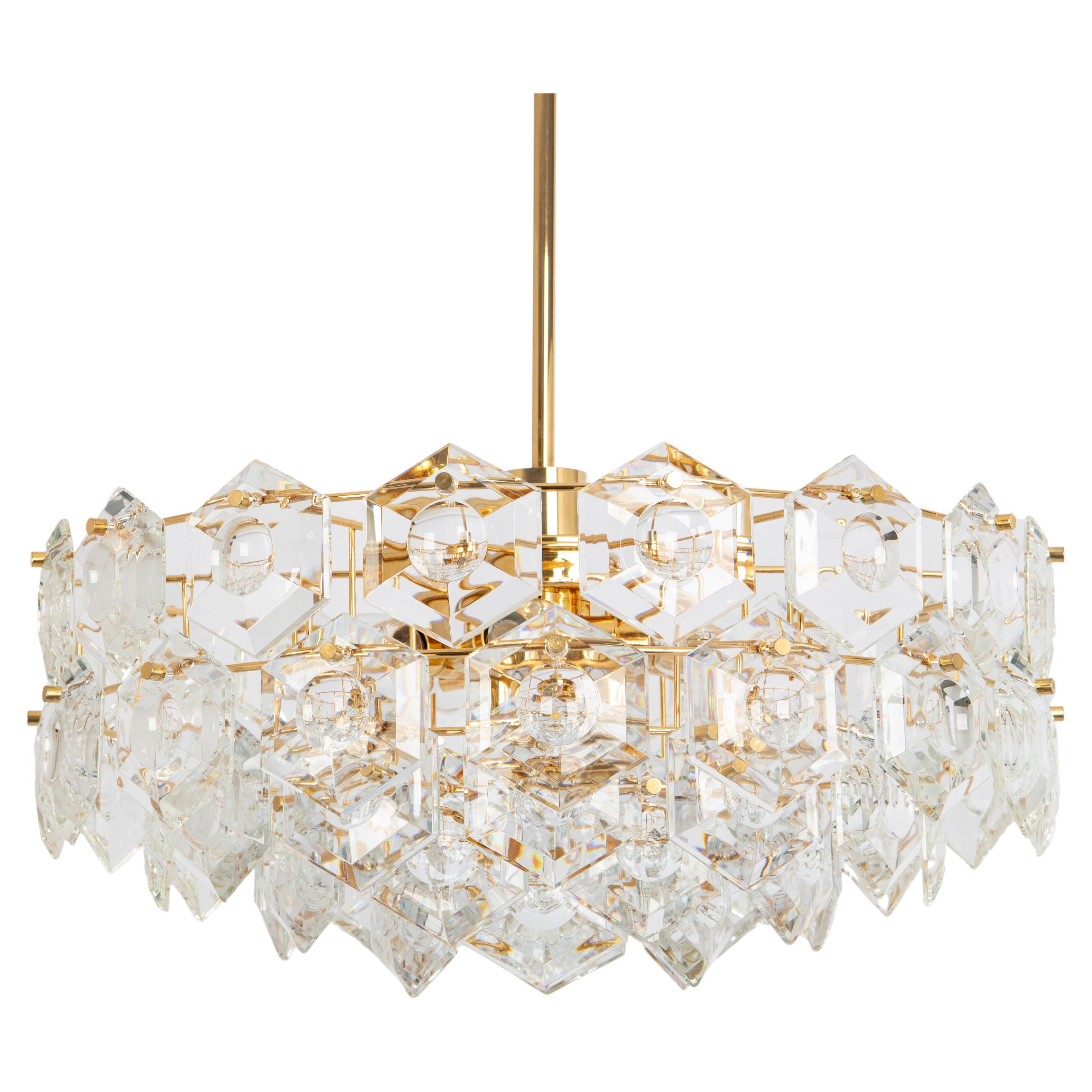 Kinkeldey Chandelier Gilt Brass and Crystal Glass, Germany, 1970s