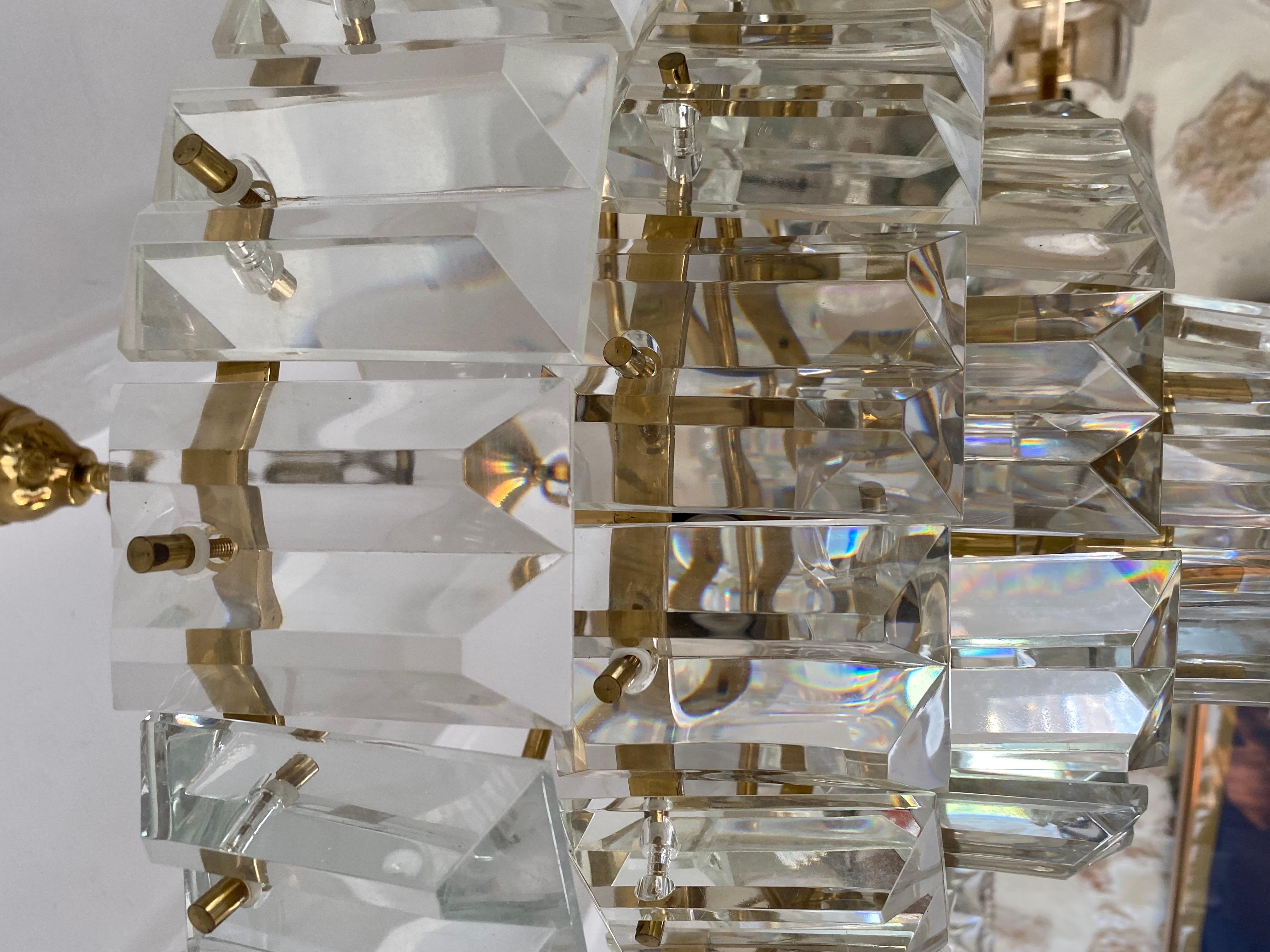 Mid-Century Modern Kinkeldey Chandelier Glass Cristal with Gilt Gold, Austria, 1960