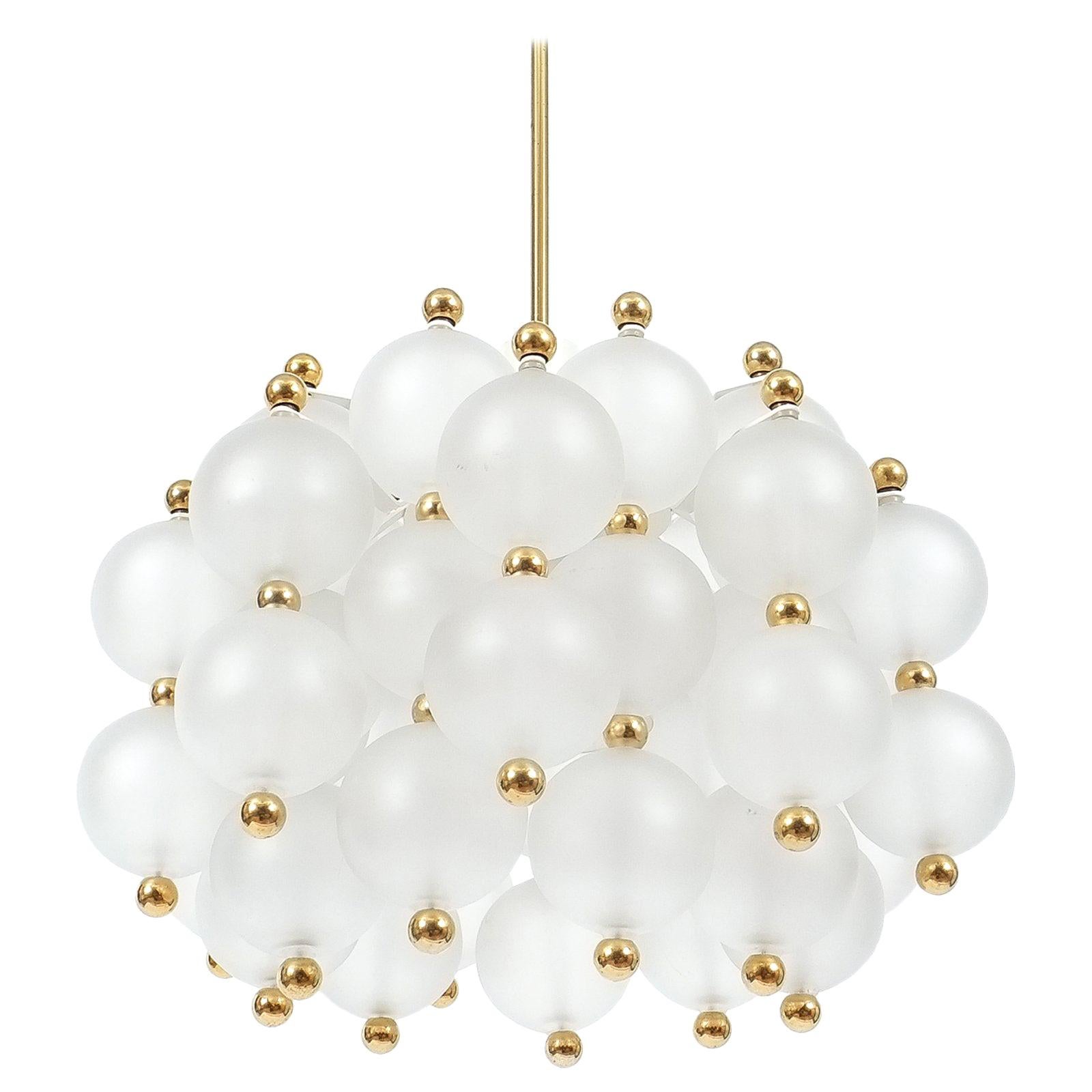 Kinkeldey Chandelier Satin Glass Lamp with Gold Knobs, circa 1970