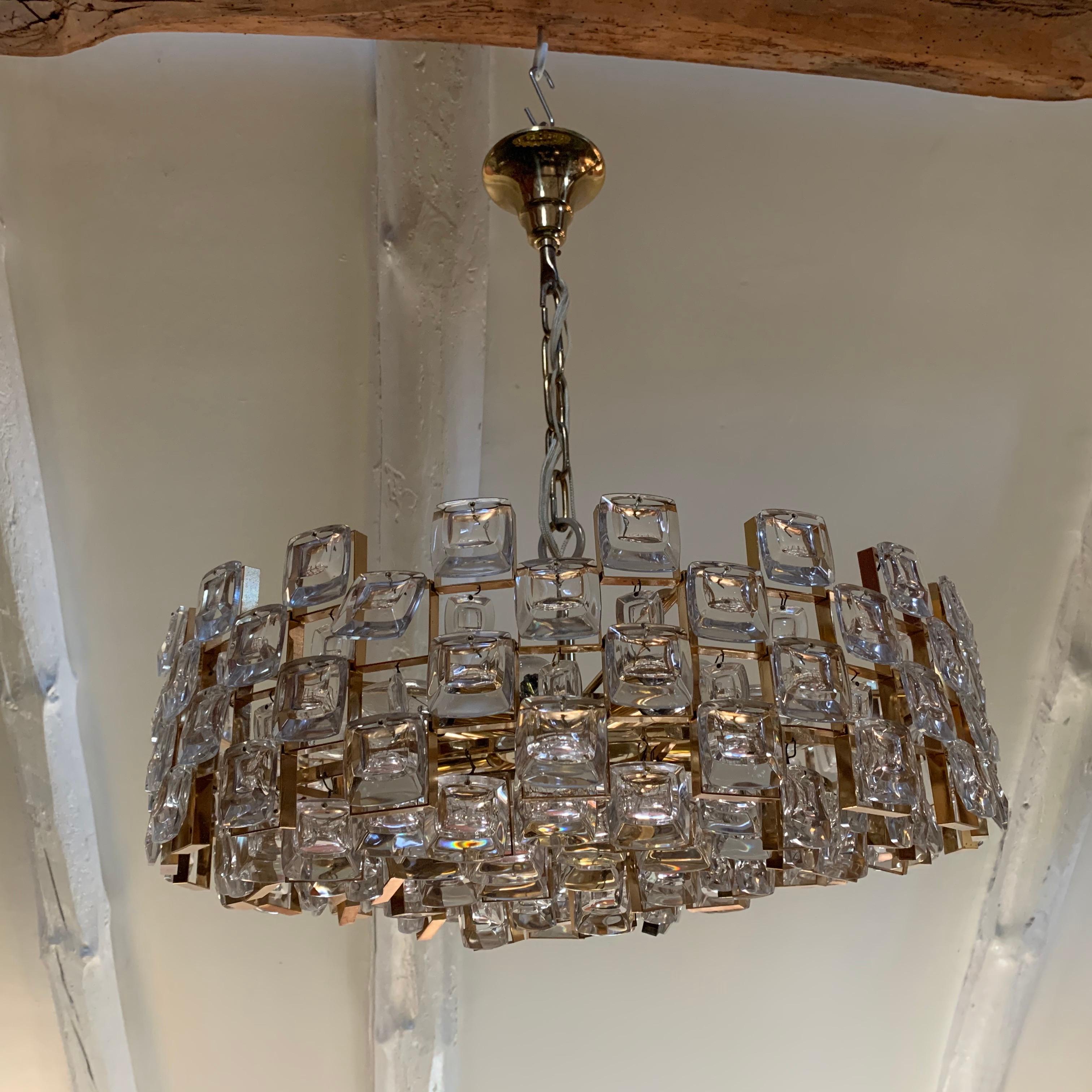 Placcato oro Lampadario di cristallo Kinkeldey, Germania, 1970 in vendita