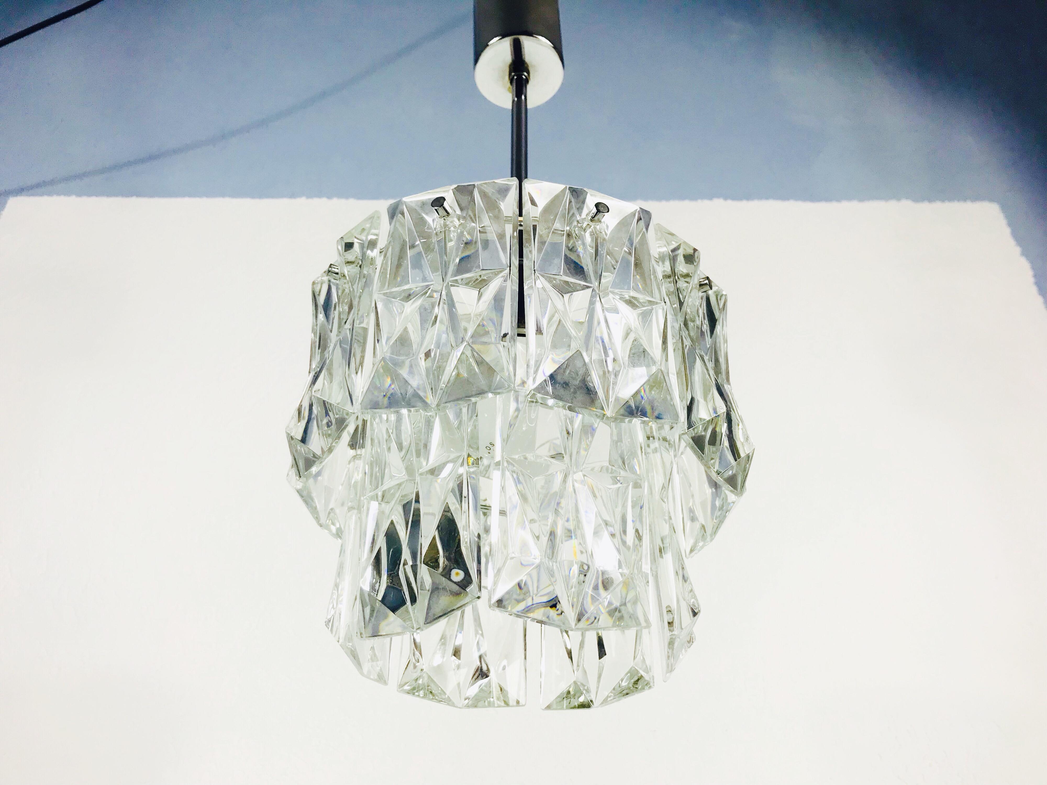 Metal Kinkeldey Crystal Ice Glass Chandelier, circa 1960s For Sale