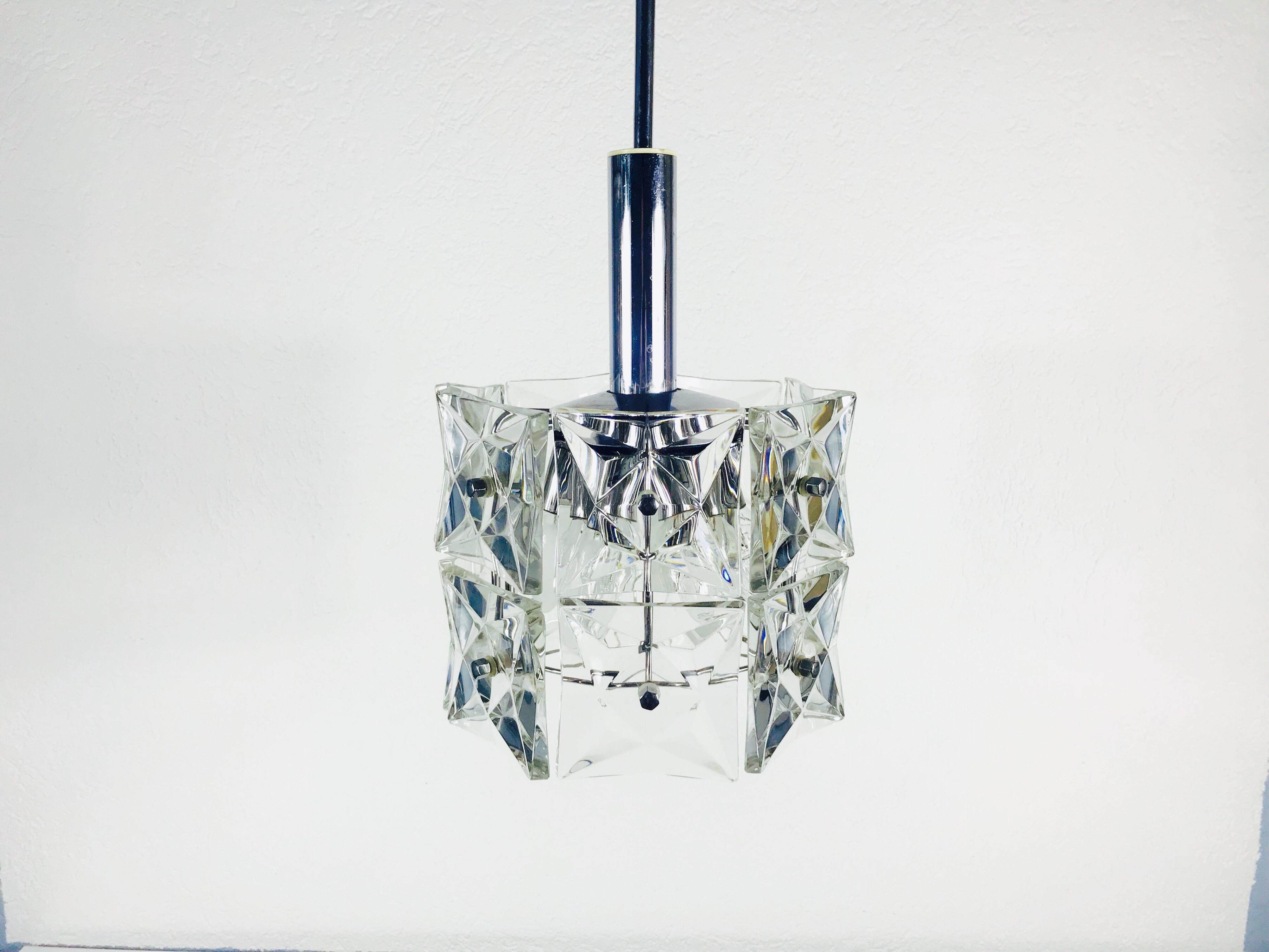 Kinkeldey Crystal Ice Glass Hanging Lamp, circa 1960s For Sale 4