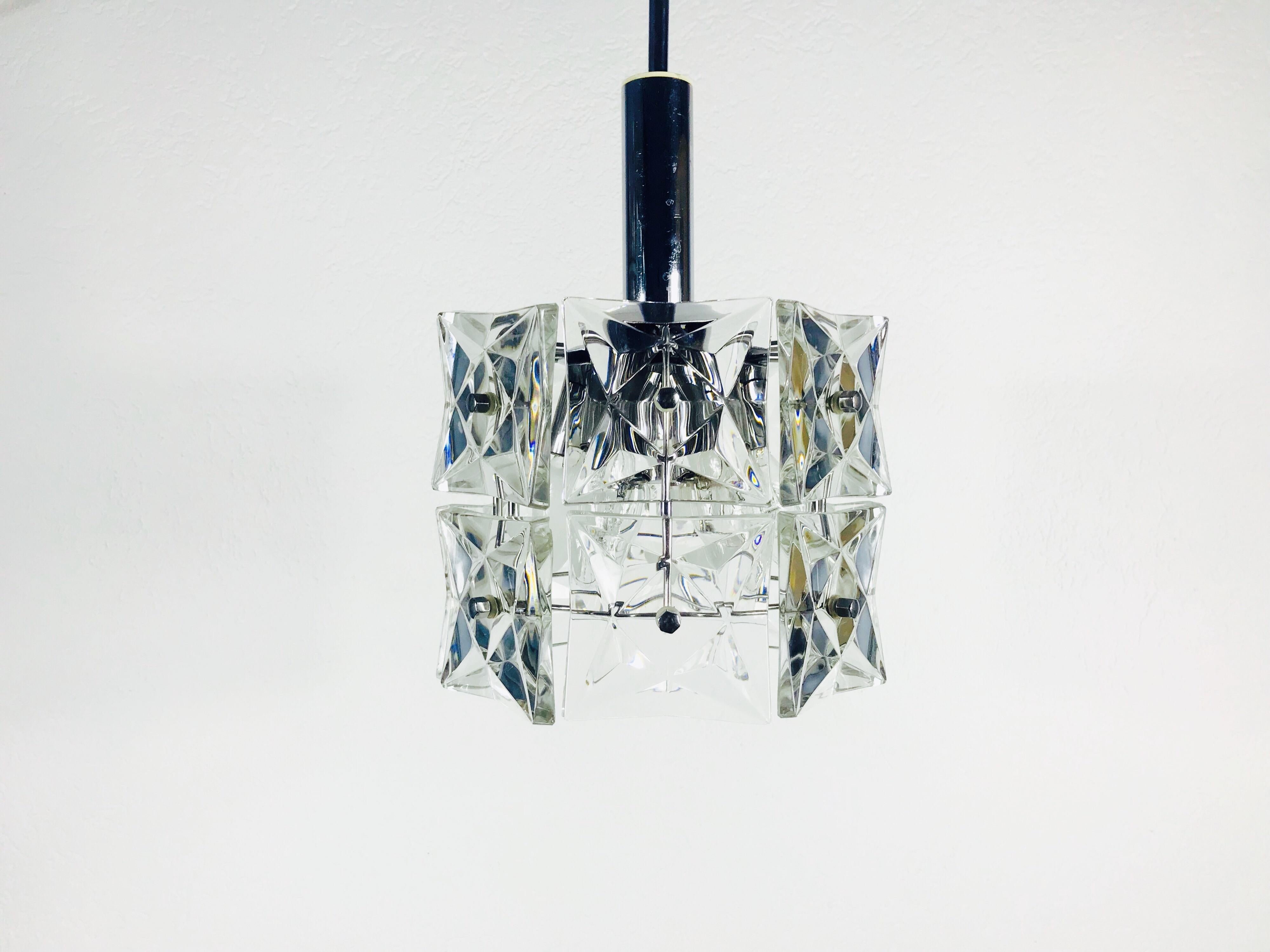 Mid-Century Modern Kinkeldey Crystal Ice Glass Hanging Lamp, circa 1960s For Sale