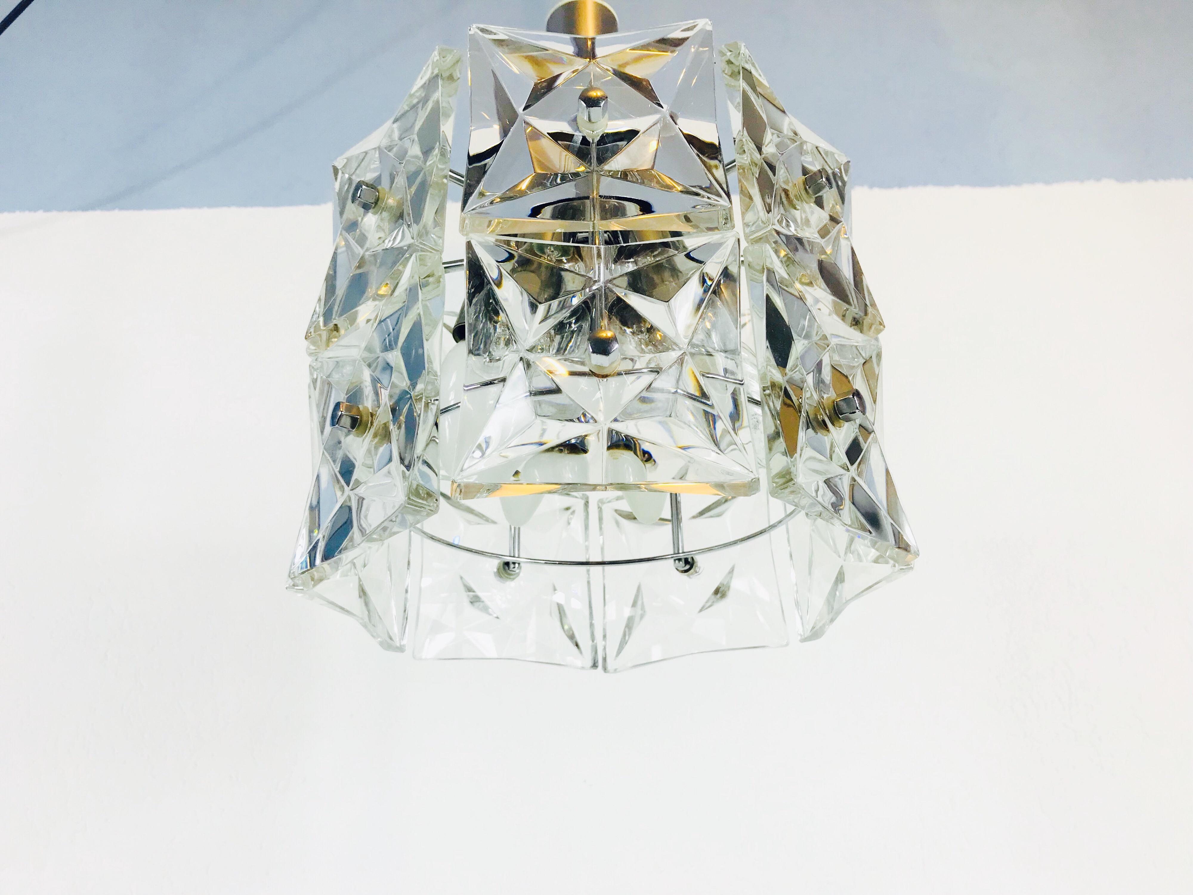 German Kinkeldey Crystal Ice Glass Hanging Lamp, circa 1960s For Sale