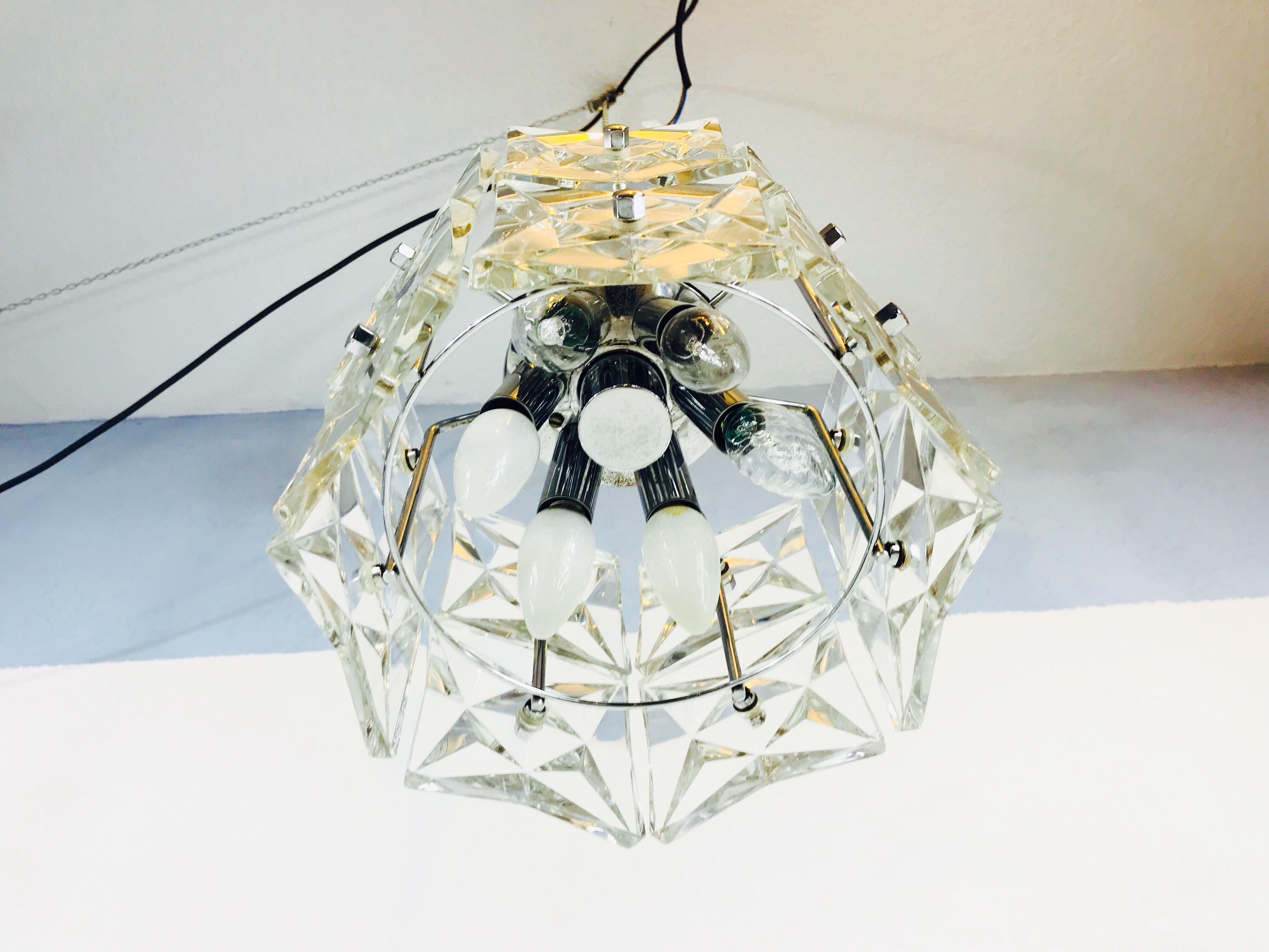 Mid-20th Century Kinkeldey Crystal Ice Glass Hanging Lamp, circa 1960s For Sale