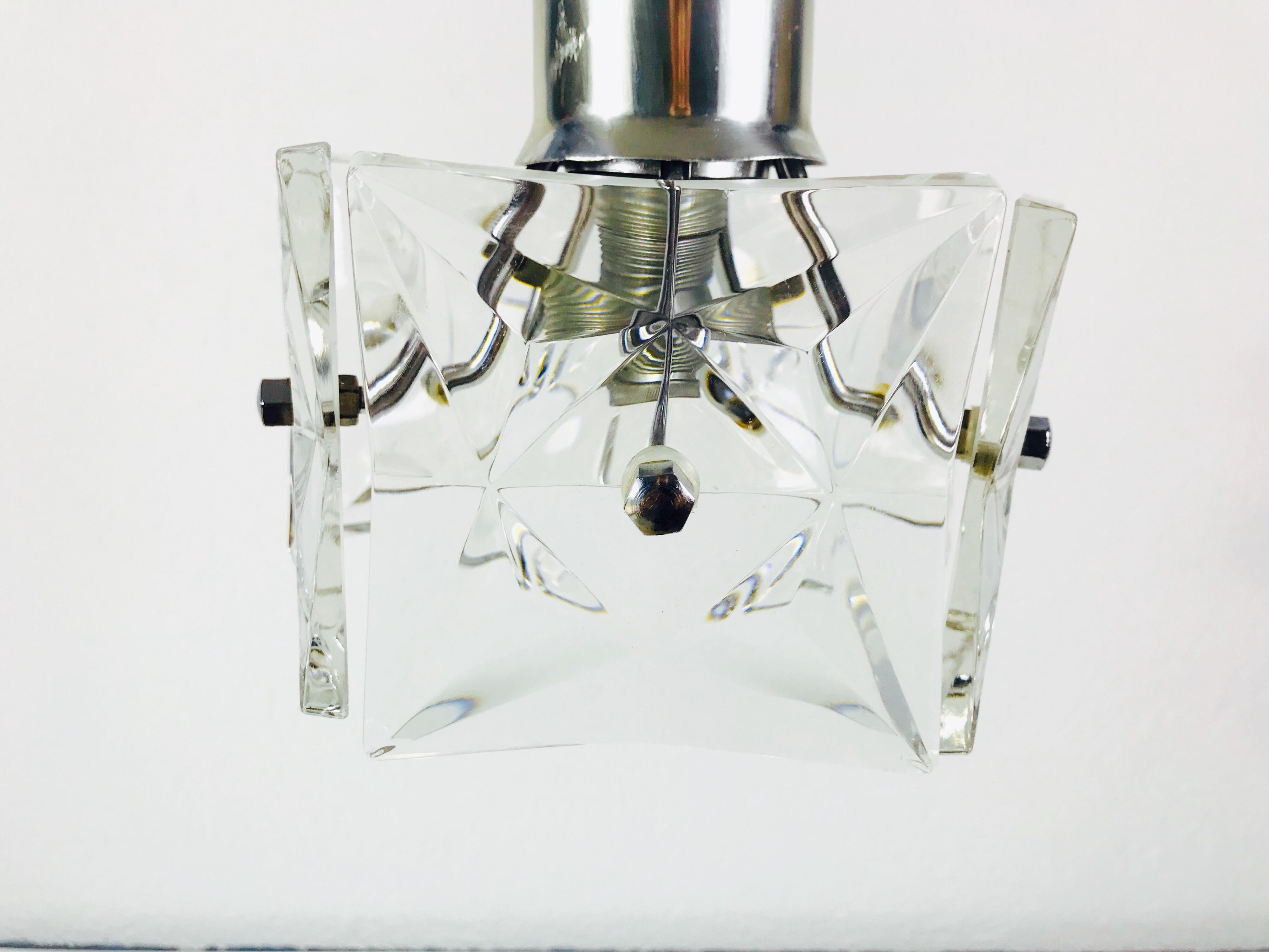 Kinkeldey Crystal Ice Glass Pendant Lamp, 1960s, Germany In Fair Condition For Sale In Hagenbach, DE