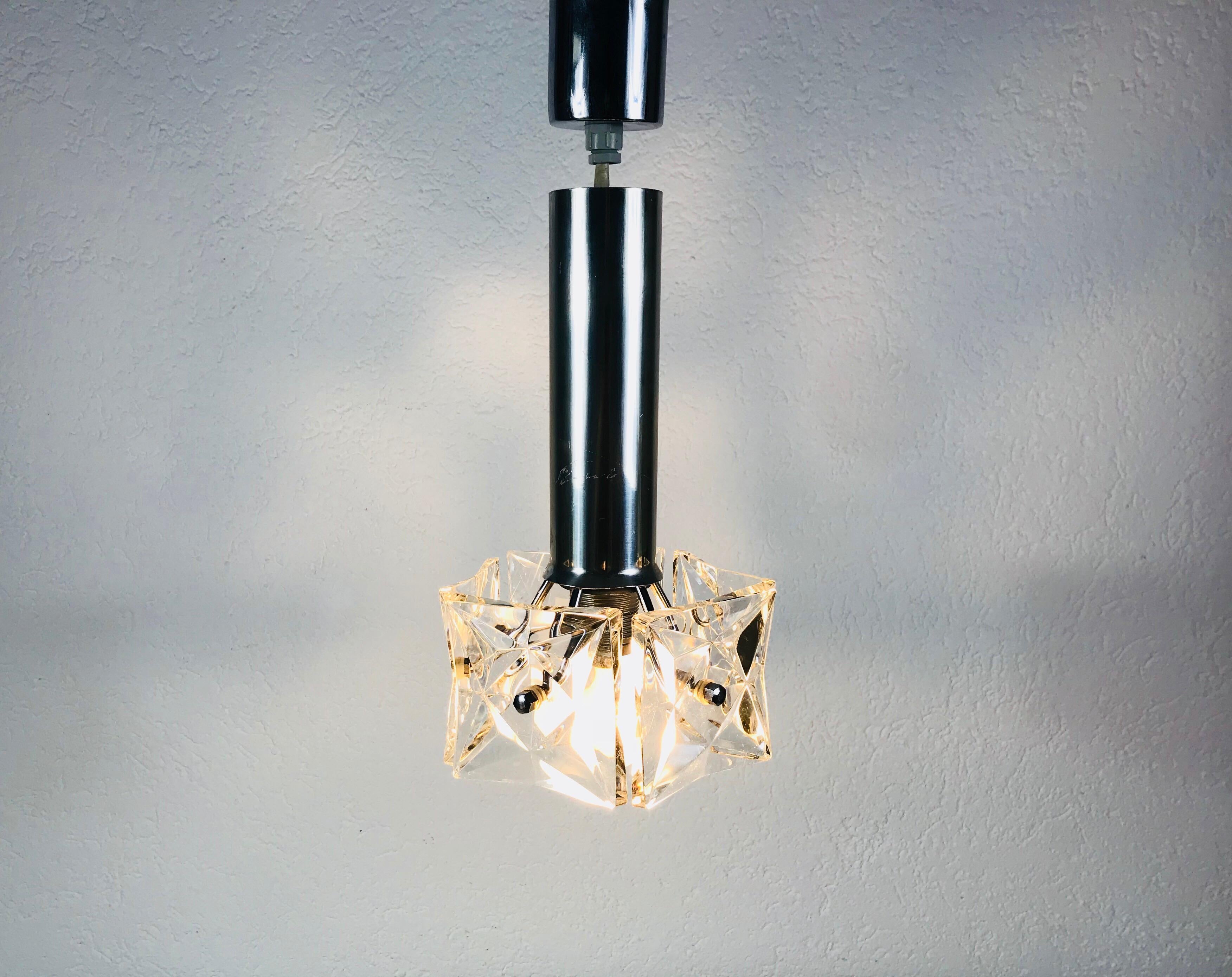 Aluminum Kinkeldey Crystal Ice Glass Pendant Lamp, 1960s, Germany For Sale