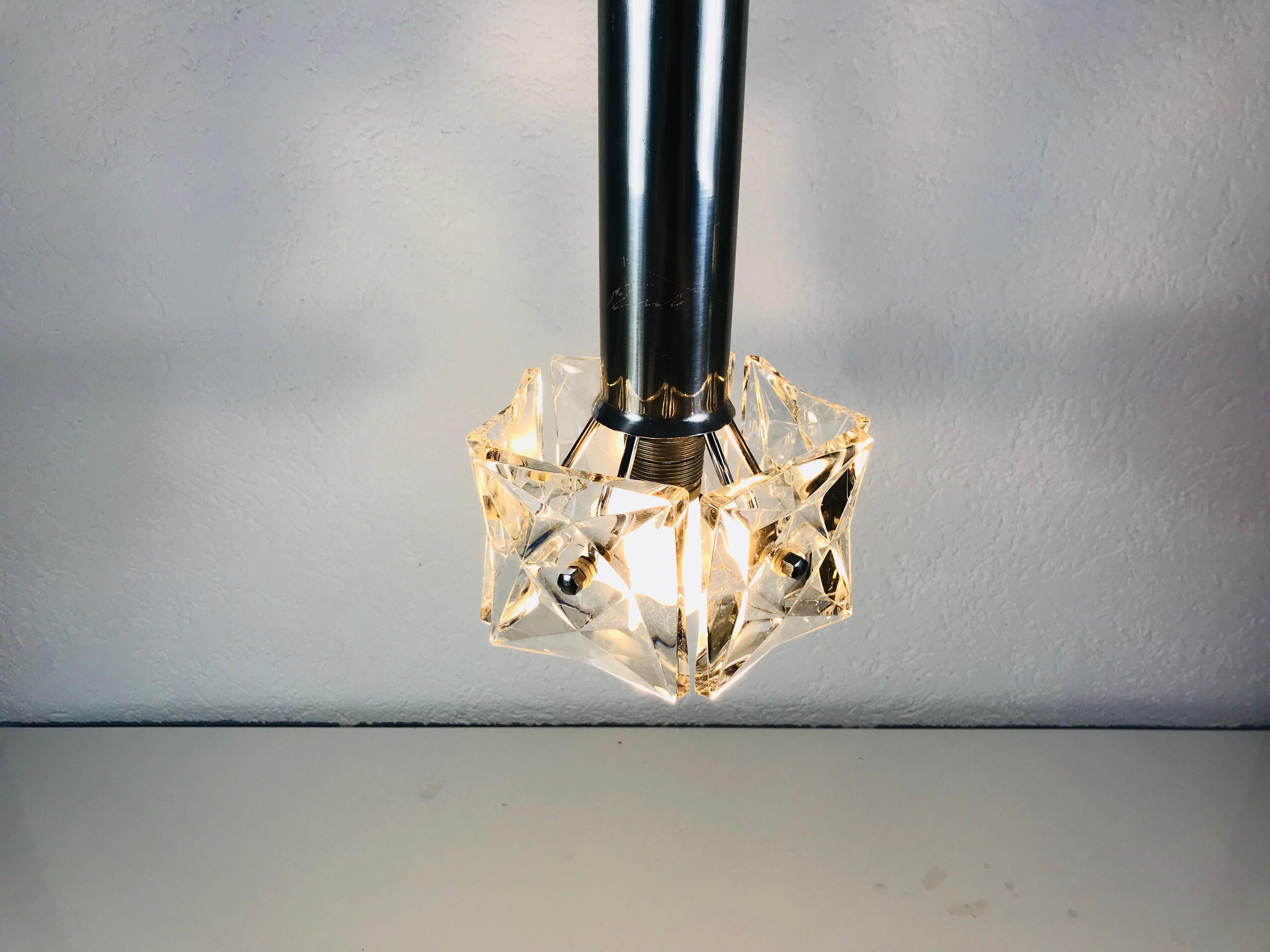 Kinkeldey Crystal Ice Glass Pendant Lamp, 1960s, Germany For Sale 1