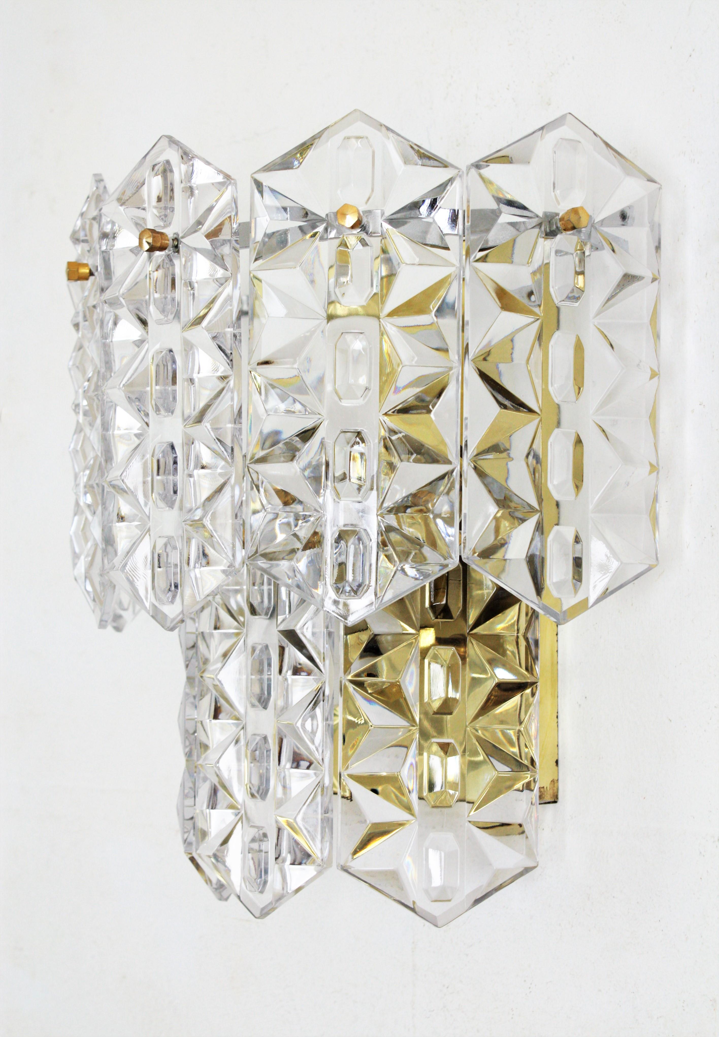 Pair of Kinkeldey Wall Sconces in Faceted Crystal and Brass For Sale 5