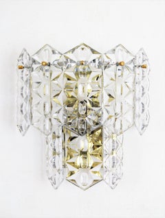 Pair of Kinkeldey Wall Sconces in Faceted Crystal and Brass