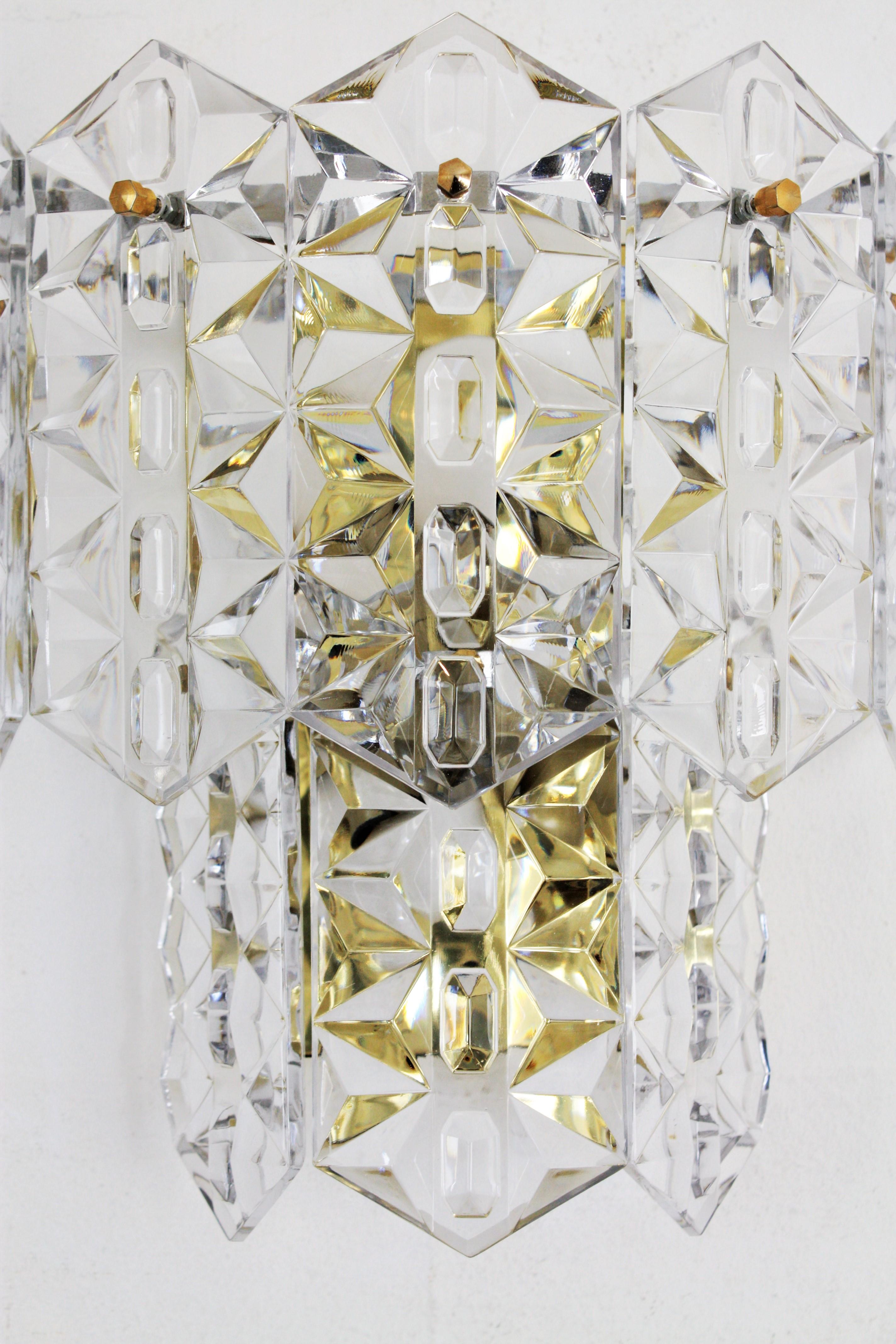 Pair of Kinkeldey Wall Sconces in Faceted Crystal and Brass For Sale 1