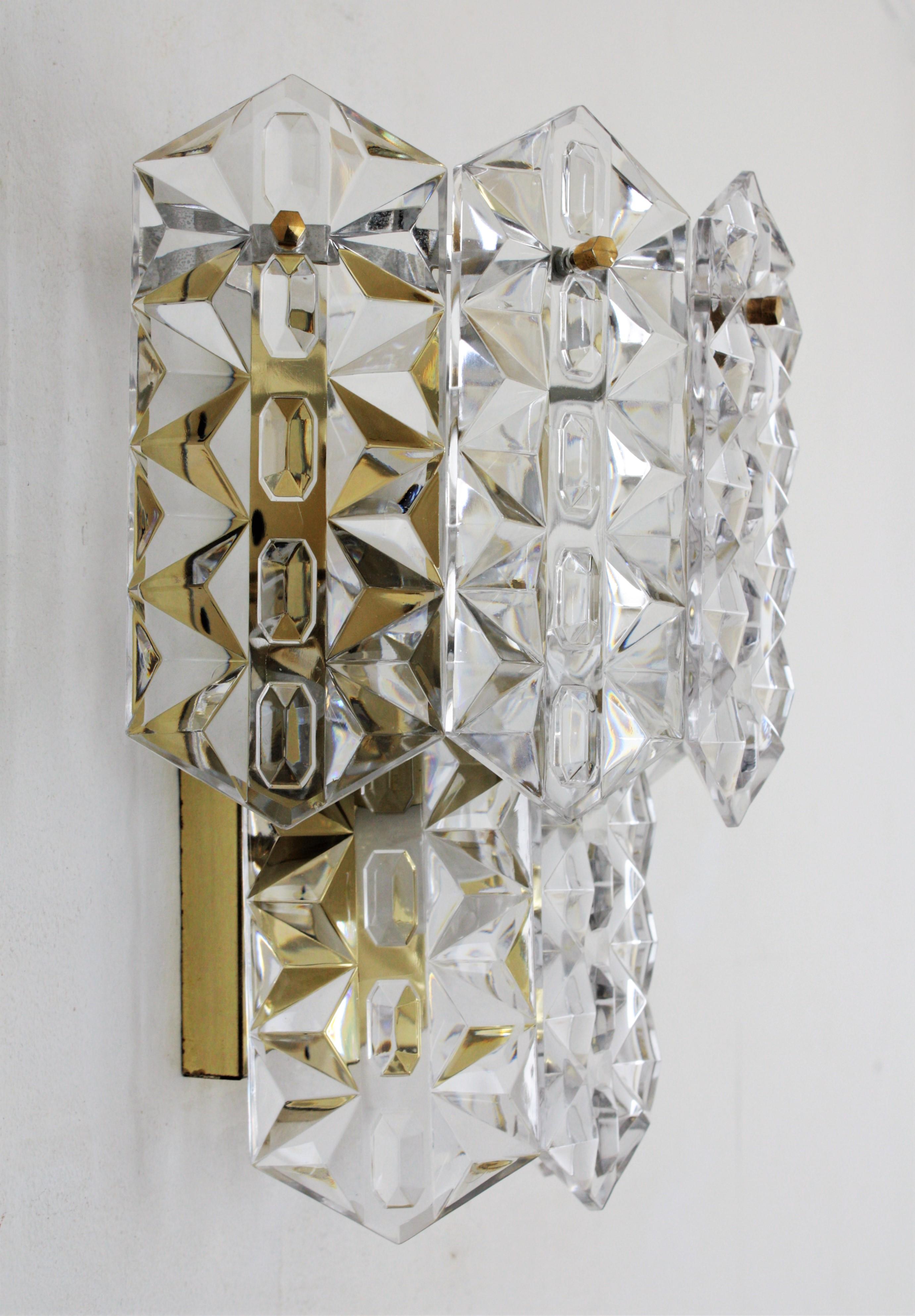 Pair of Kinkeldey Wall Sconces in Faceted Crystal and Brass For Sale 3