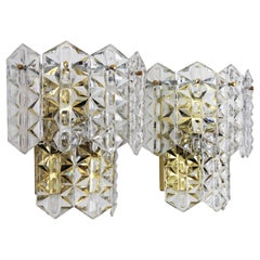 Pair of Kinkeldey Wall Sconces in Faceted Crystal and Brass