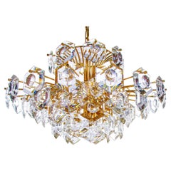 Kinkeldey Five-Tier 23" Lens Chandelier Crystal & Gilt- Brass, Germany 1960s
