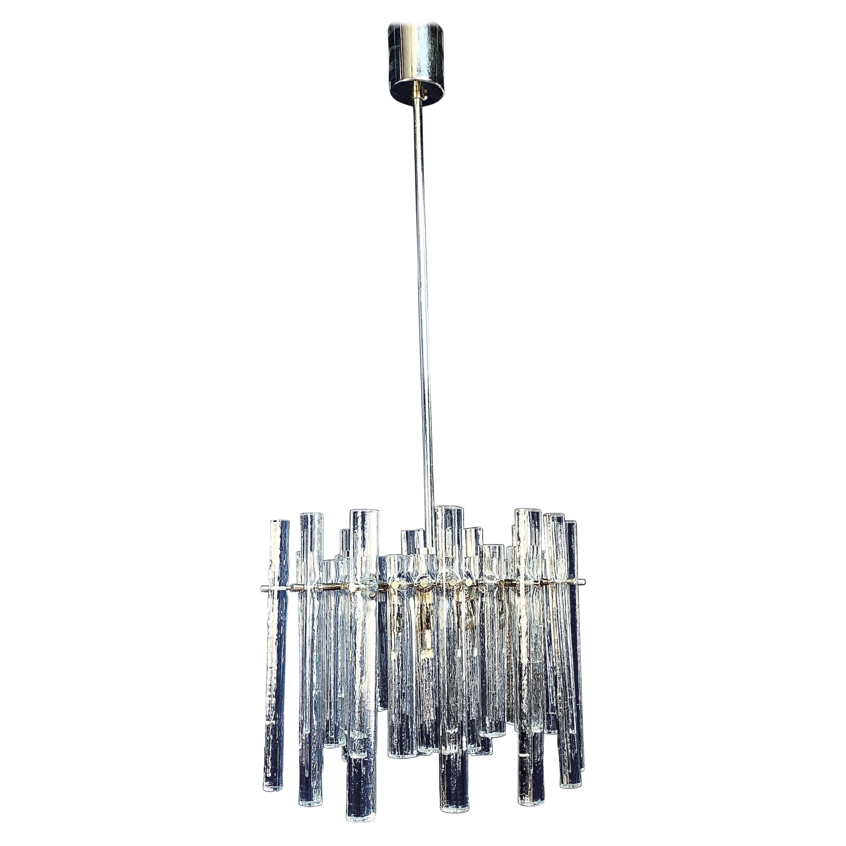 1960 Germany Kinkeldey Iced Sticks Chandelier Crystal Rod and Chrome