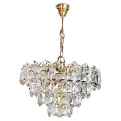 Vintage Kinkeldey golden chandelier, cut glass, 4 levels, Germany, 1970