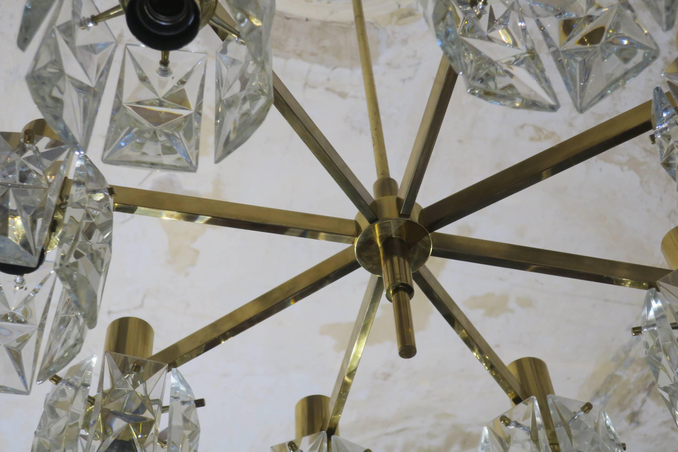 Mid-Century Modern Kinkeldey Midcentury Faceted Crystal and Brass Chandelier, 1960s For Sale