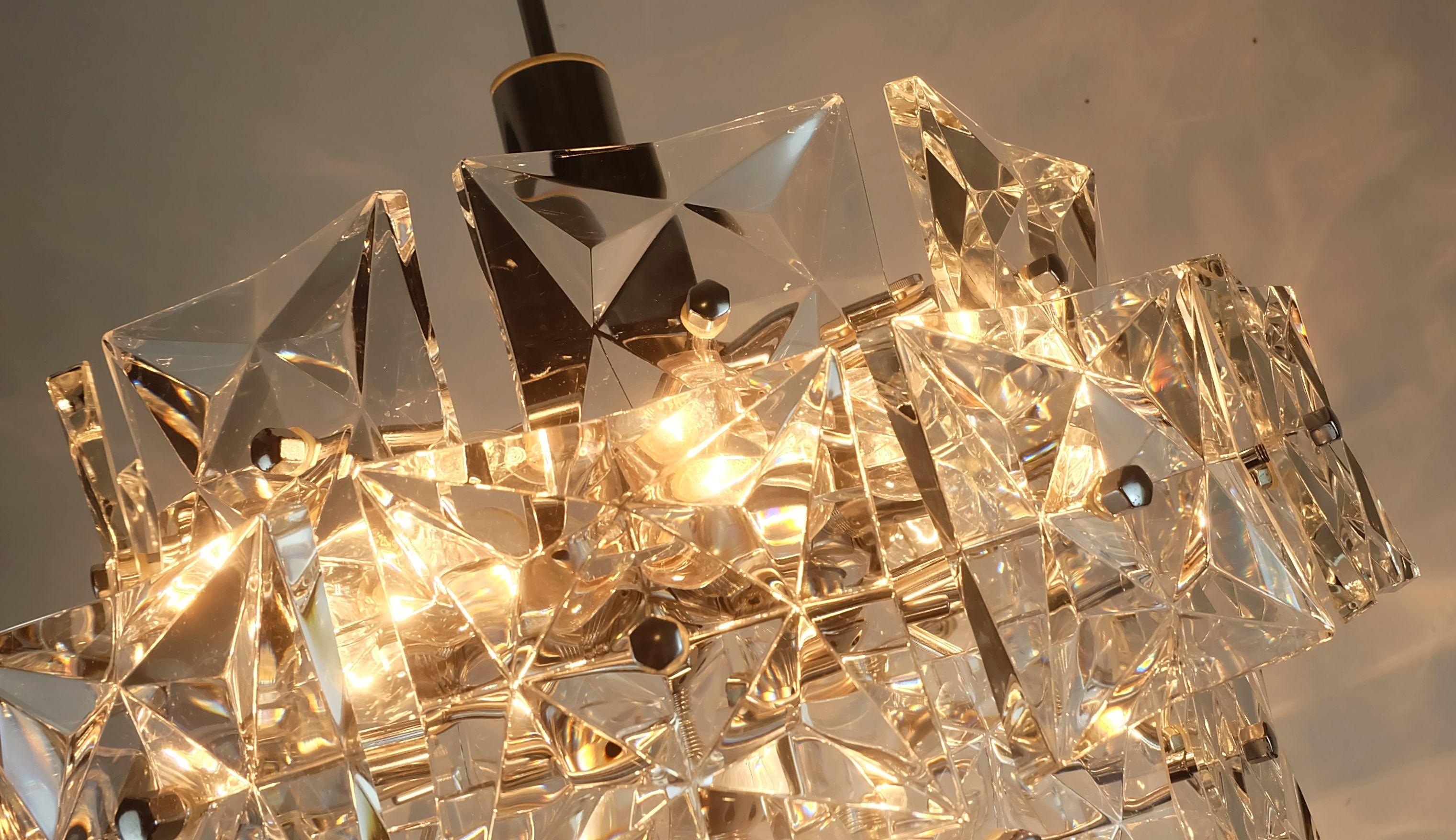 kinkeldey mid century PENDANT LIGHT Kristallglas und Chrom 1960er Jahre (Moderne der Mitte des Jahrhunderts)