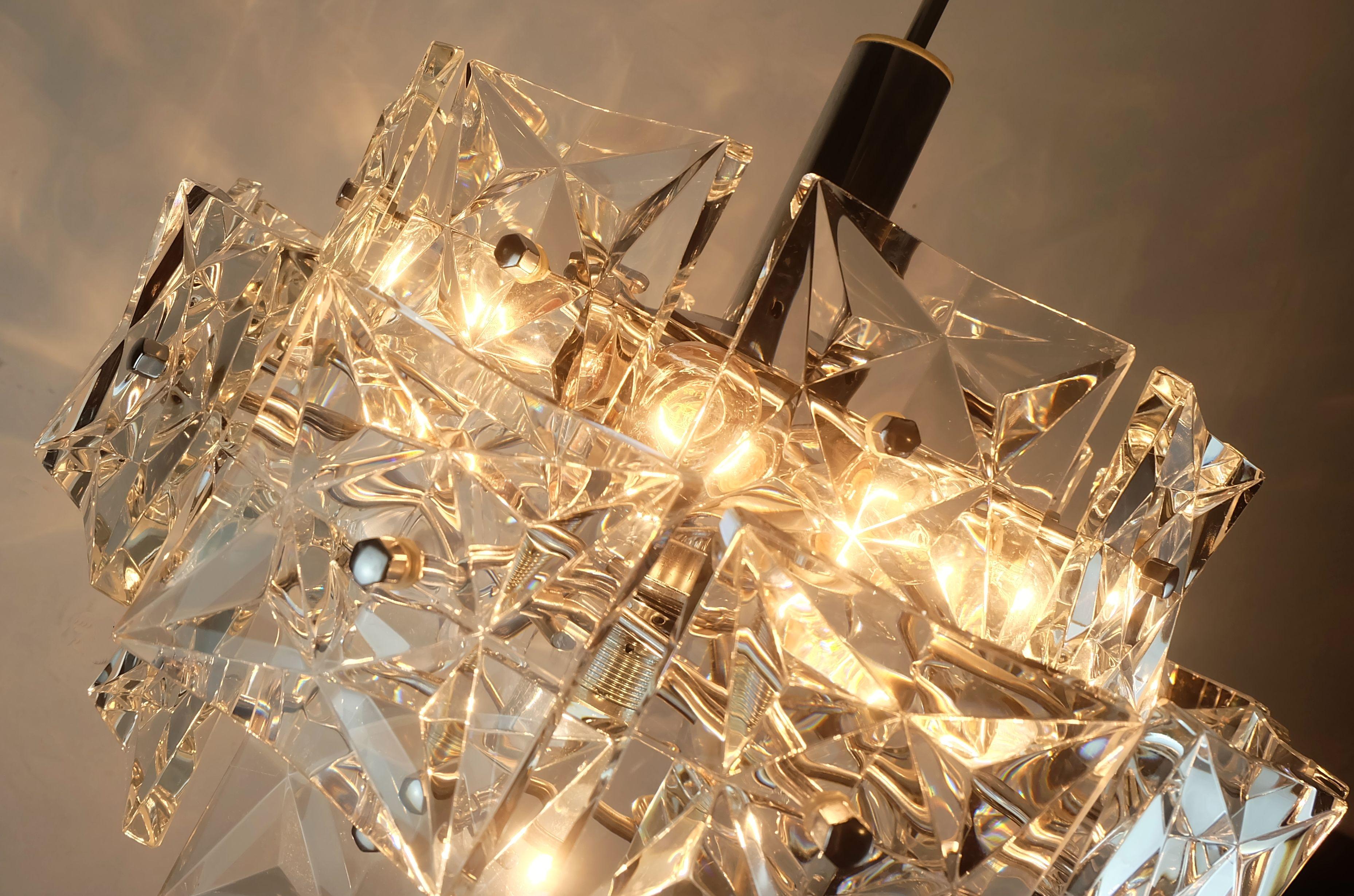 kinkeldey mid century PENDANT LIGHT Kristallglas und Chrom 1960er Jahre 1