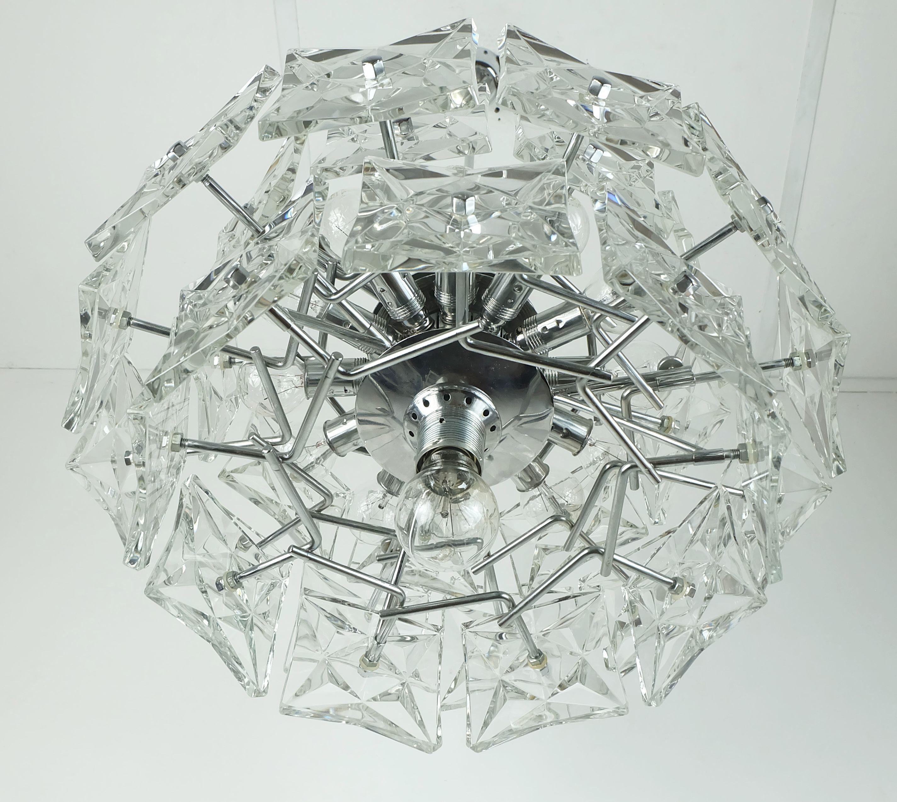 kinkeldey mid century PENDANT LIGHT Kristallglas und Chrom 1960er Jahre 2