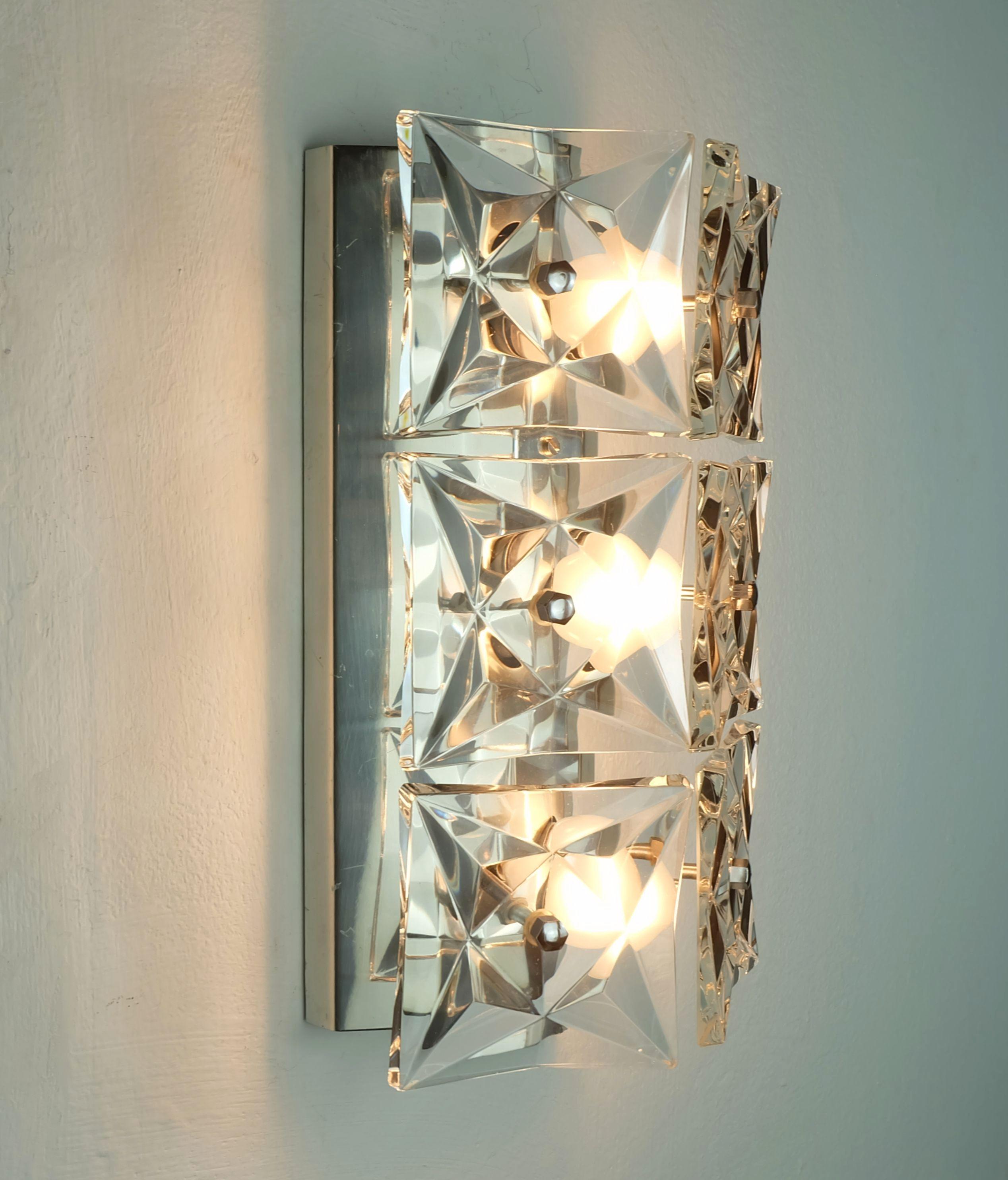 kinkeldey mediados de siglo SCONCE cristal y cromo 6 prismas de cristal años 60 Vidrio en venta
