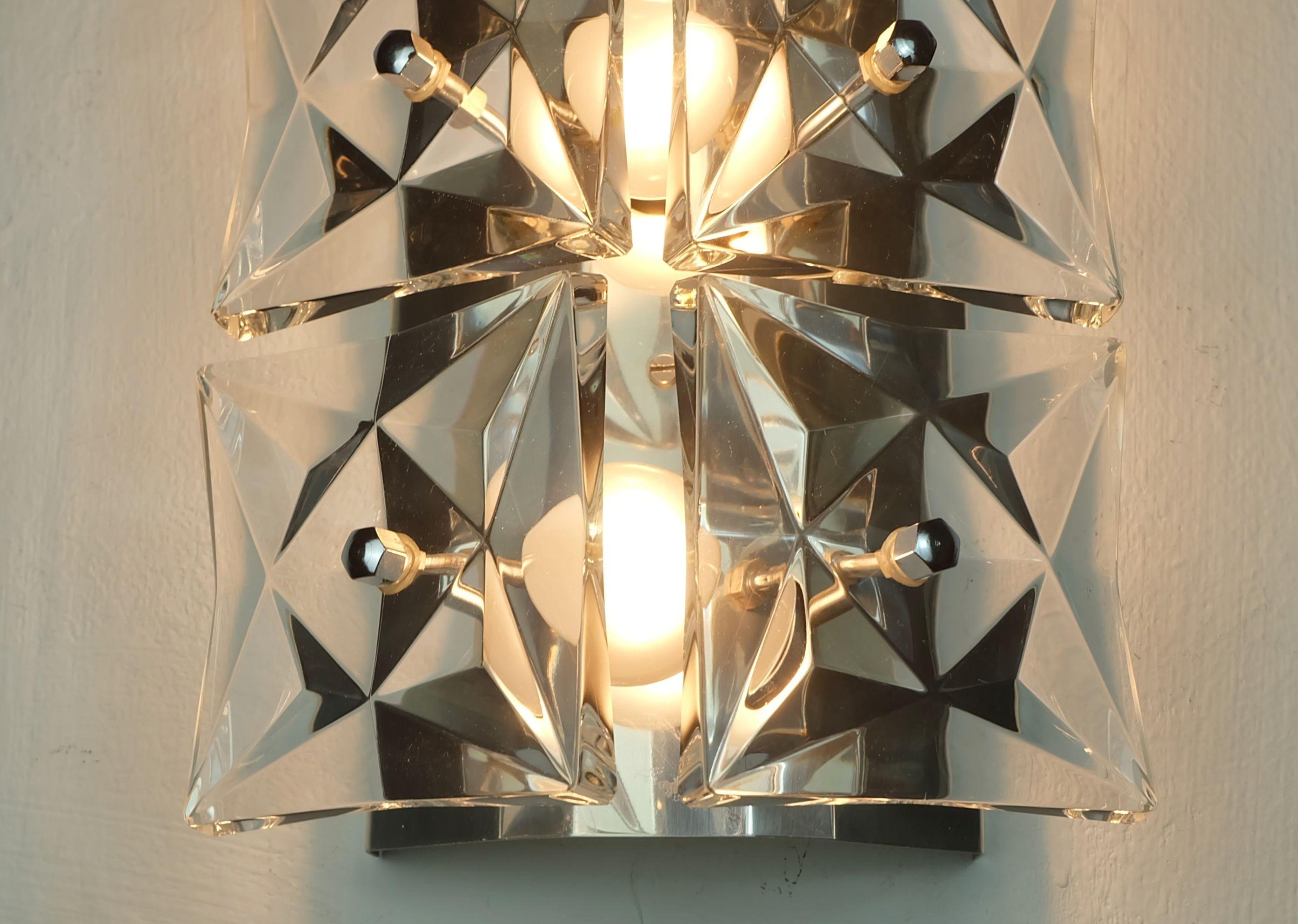 kinkeldey mediados de siglo SCONCE cristal y cromo 6 prismas de cristal años 60 en venta 2