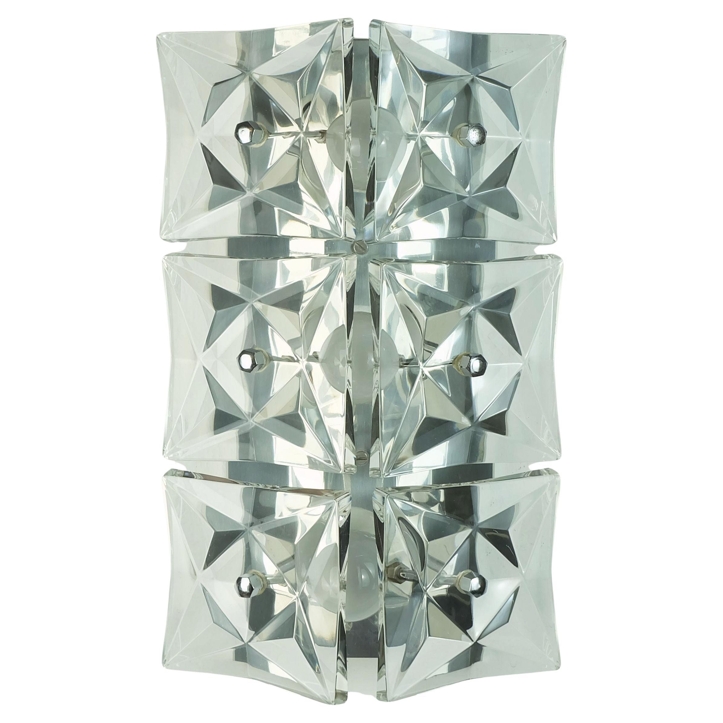 kinkeldey mid century SCONCE crystal glass and chrome 6 glass prisms 1960s