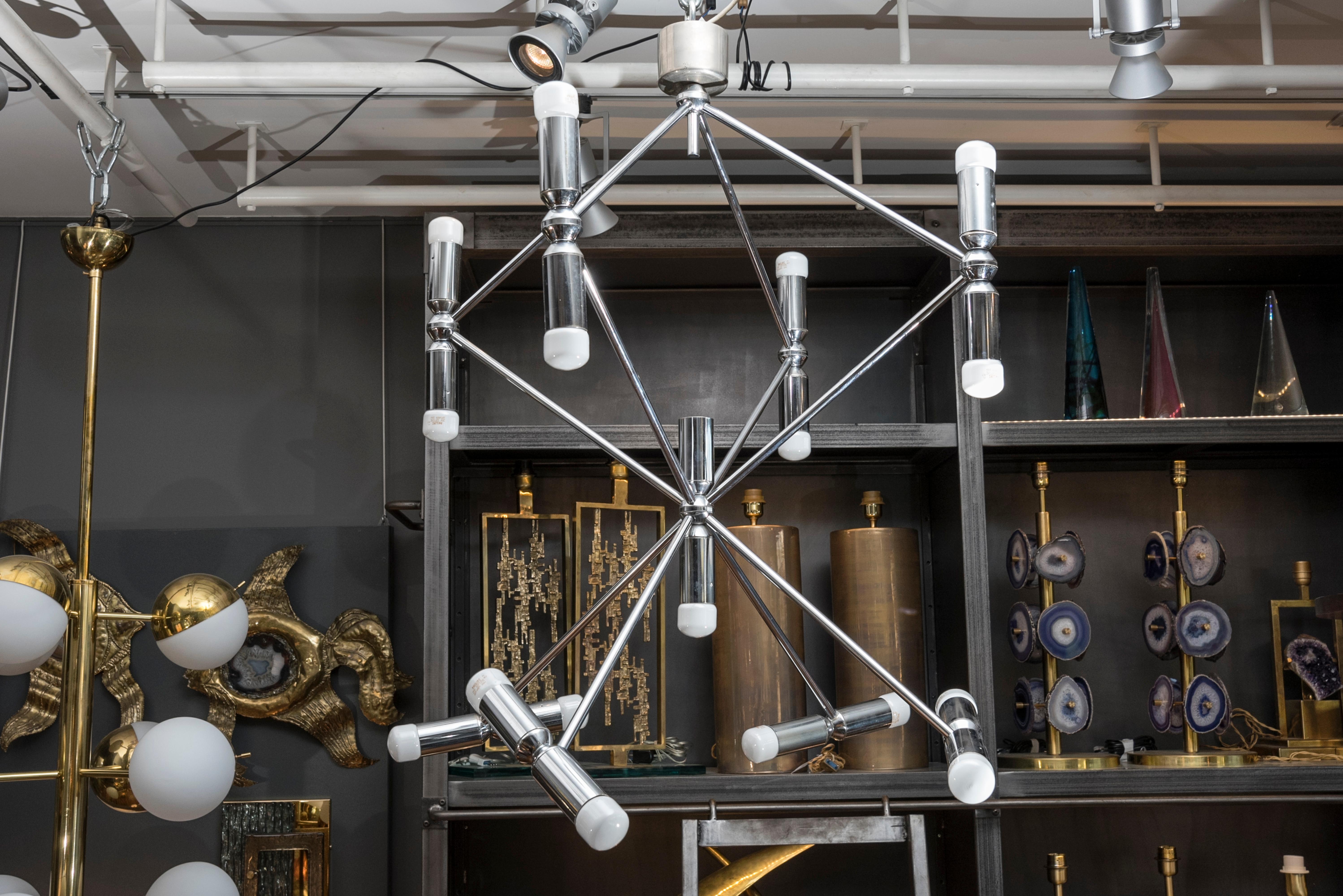 Kinkeldey Nickeled Square Chandelier In Good Condition For Sale In Saint-Ouen, IDF