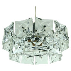Kinkeldey Pendant Light Crystal Glass and Chrome with 21 Glass Prisms, 1960s
