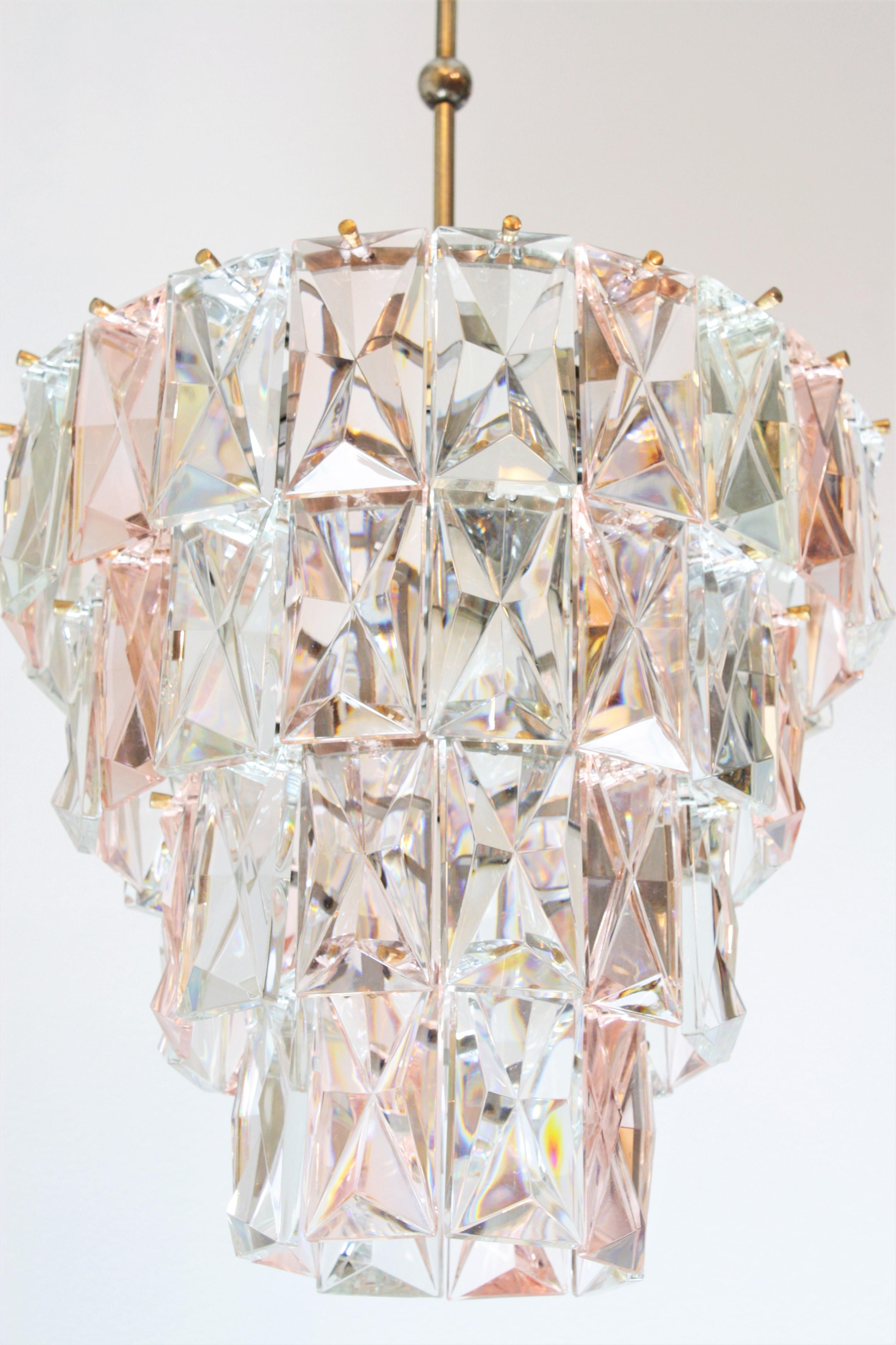Lampadario Kinkeldey in cristallo sfaccettato rosa e trasparente, anni '60 in vendita 2