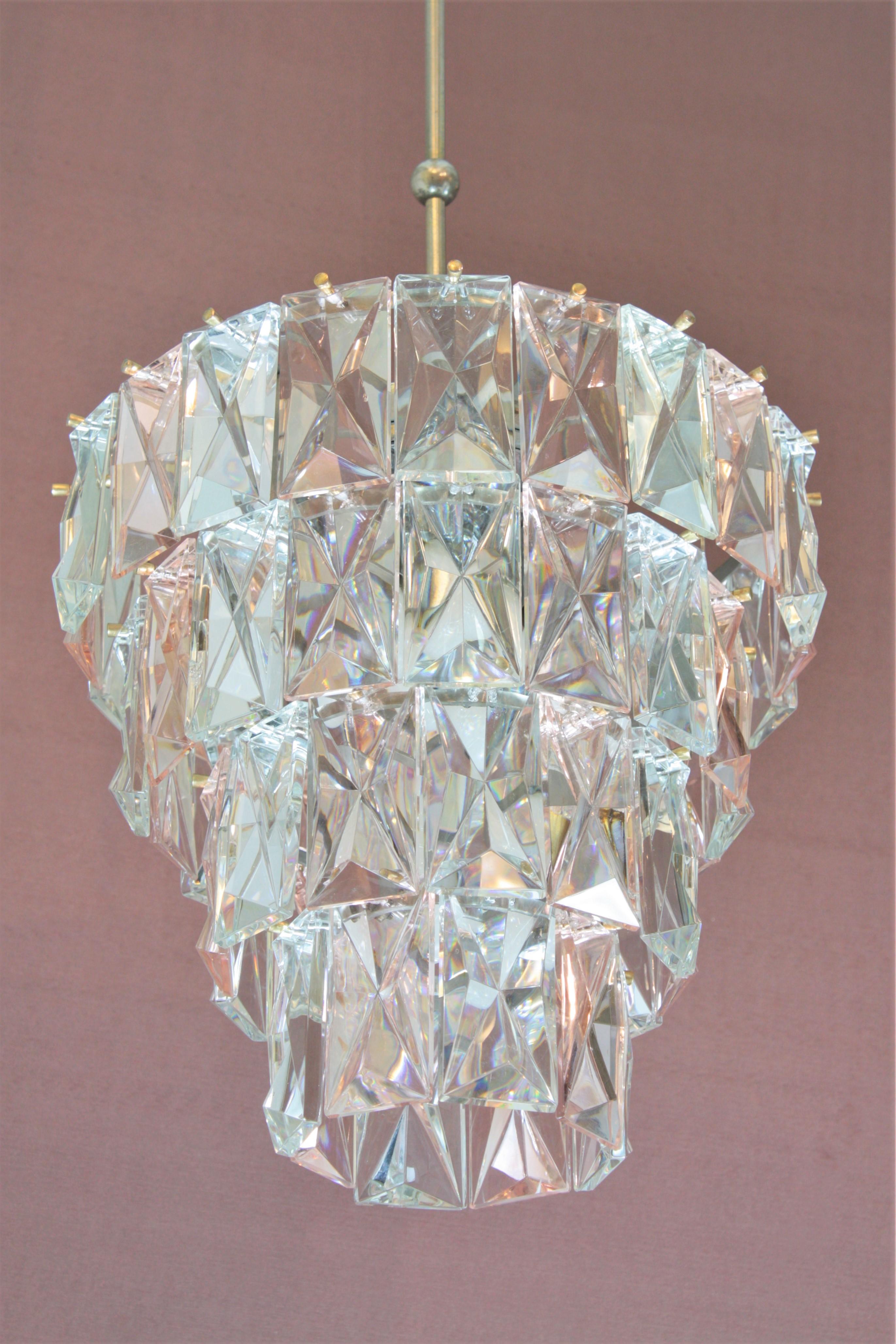 Midcentury Kinkeldey Chandelier in Pink and Clear Faceted Crystal, 1960s For Sale 4