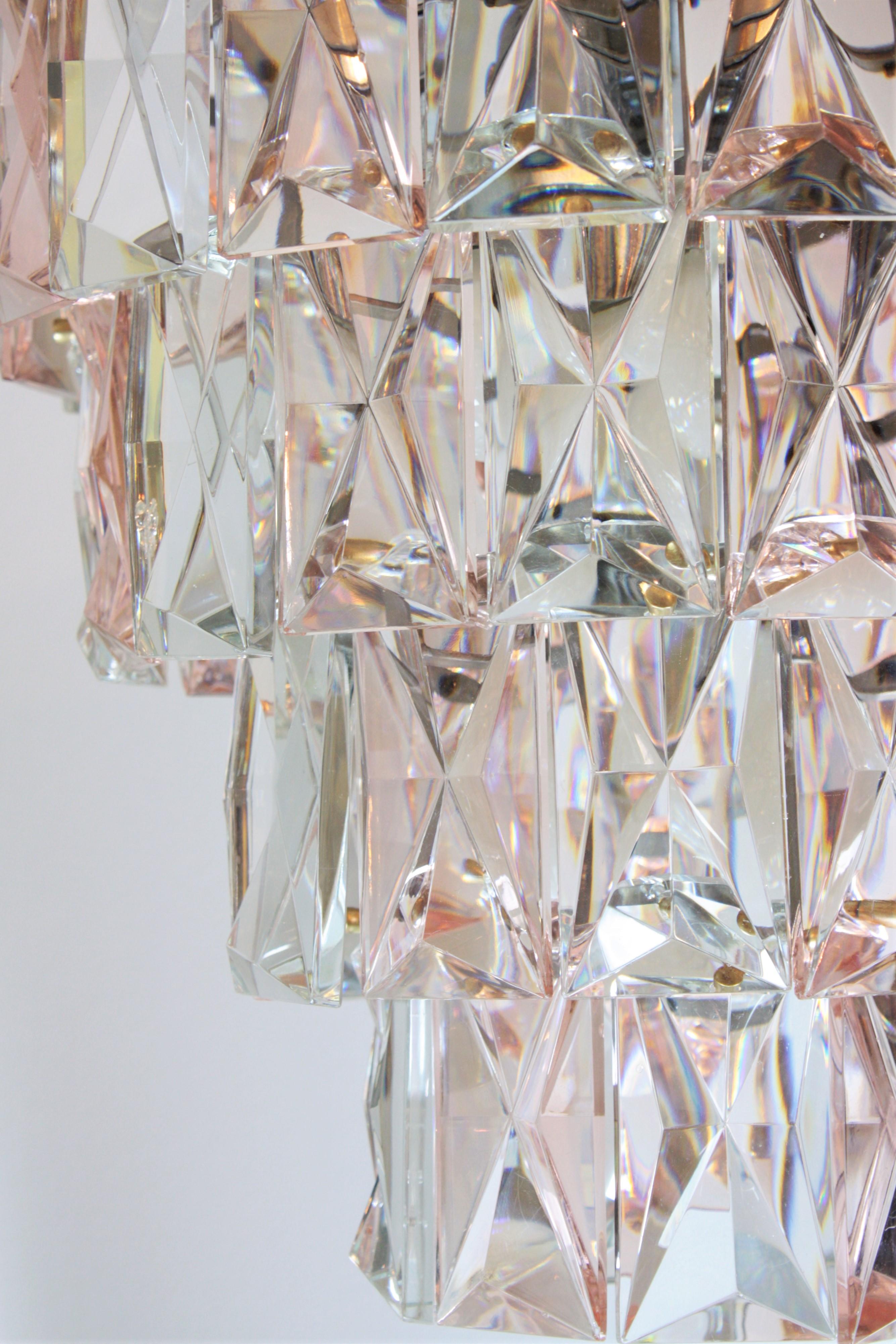 Midcentury Kinkeldey Chandelier in Pink and Clear Faceted Crystal, 1960s For Sale 5