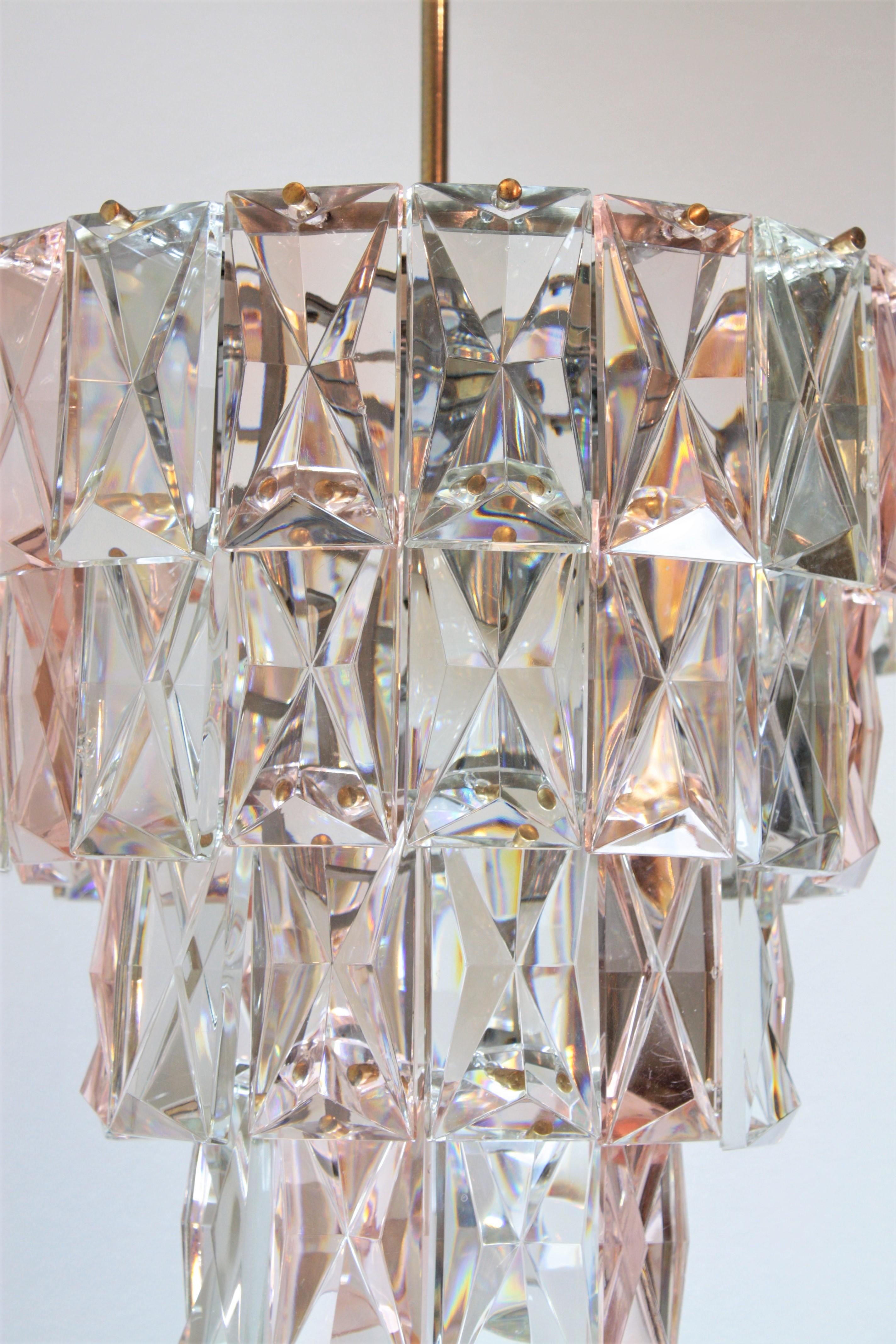 Lampadario Kinkeldey in cristallo sfaccettato rosa e trasparente, anni '60 in vendita 6